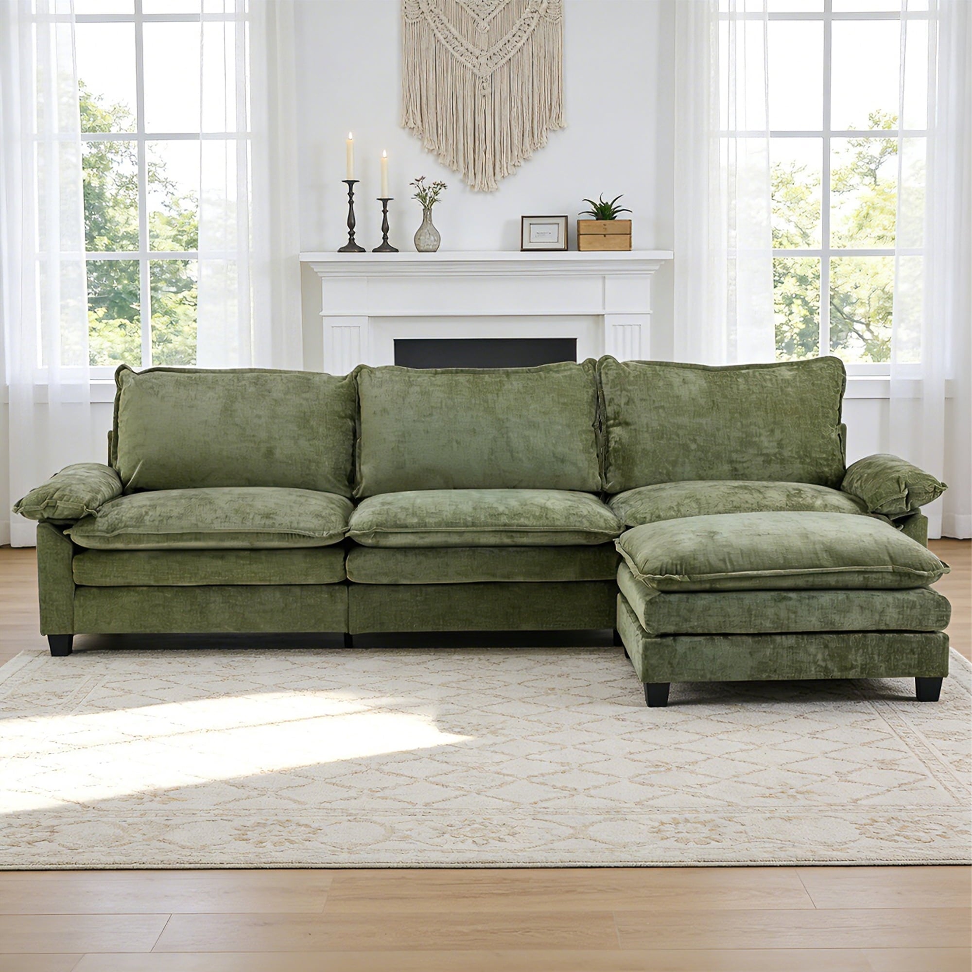 Ktaxon Sectional Sofa L Shaped Couch with Chaise Living Room Sleeper Set, 2 Seats with Chenille and Double Layer Cushions 86 W Beige