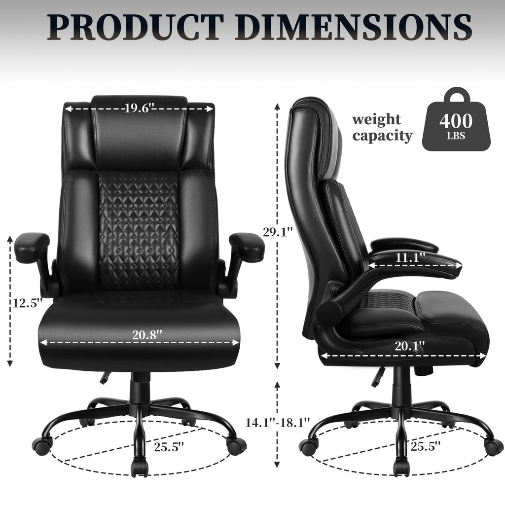BOSSIN 400lbs Executive Office Chair with Foot Rest, Ergonomic Heavy Duty Big and Tall Desk Chair with Adjustable Headrest, High Back PU Leather Comfy Computer Chair