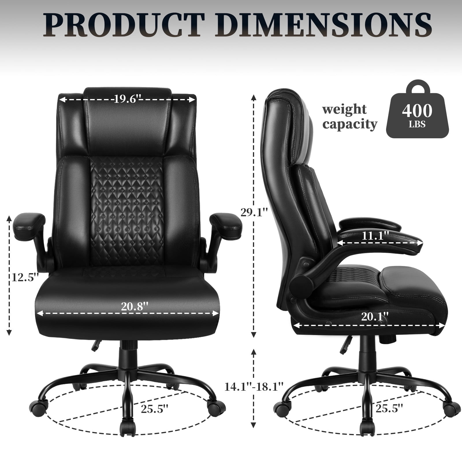 BOSSIN 400lbs Executive Office Chair with Foot Rest, Ergonomic Heavy Duty Big and Tall Desk Chair with Adjustable Headrest, High Back PU Leather Comfy Computer Chair