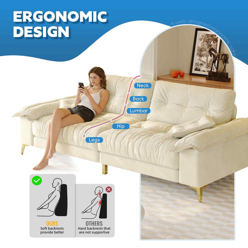 FFH 80.7 Corduroy Sofa, 3 Seater Boneless Cloud Couch for Small Living Rooms, Apartments and Offices, Black