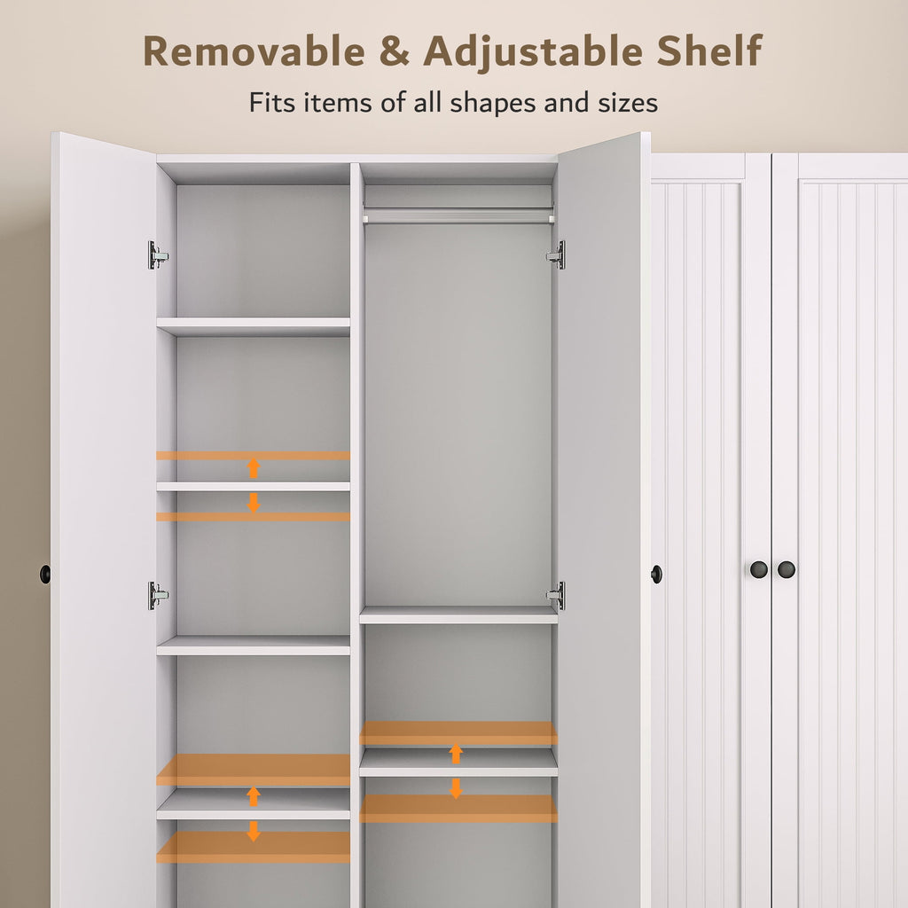 Laisnet 67H Armoire Wardrobe Closet with 4 Doors and 2 Drawers, Adjustable Shelves & Hanging Rods for Bedroom, White