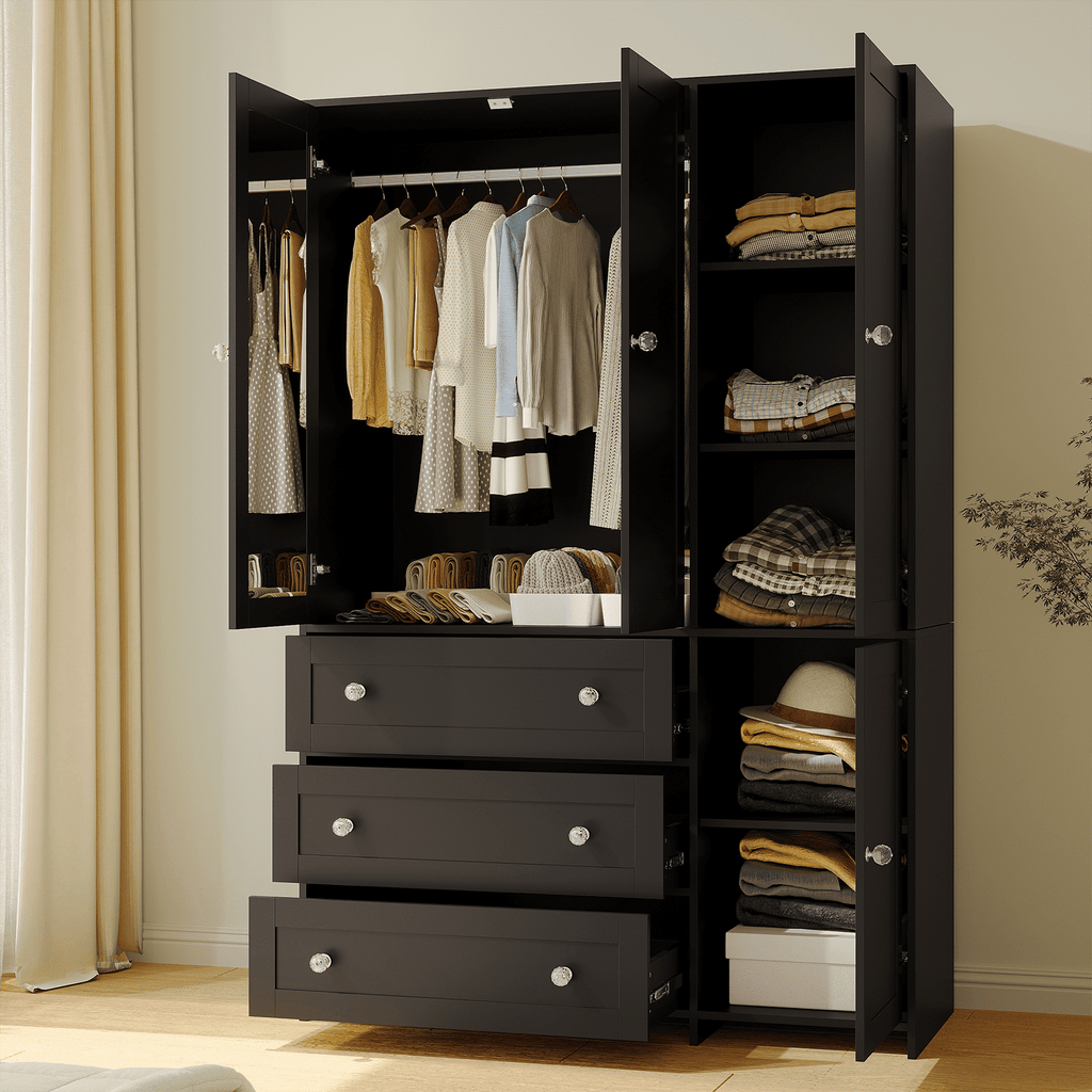 Richya Wardrobe Closet Armoire Storage Cabinet 3 Doors with Hanging Rod for Hanging Clothes Bedroom Large Capacity Tall Freestanding Armoire Organizer with Shelves particle board