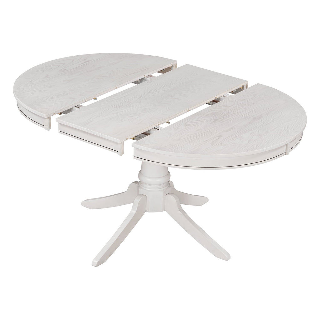Harper & Bright Designs Farmhouse 5 Piece Kitchen Dining Table Set for 4, Solid Wood Extendable Round Dining Table Set and 4 Upholstered Chairs, Retro Dining Set for Kitchen, Natural Wood Wash
