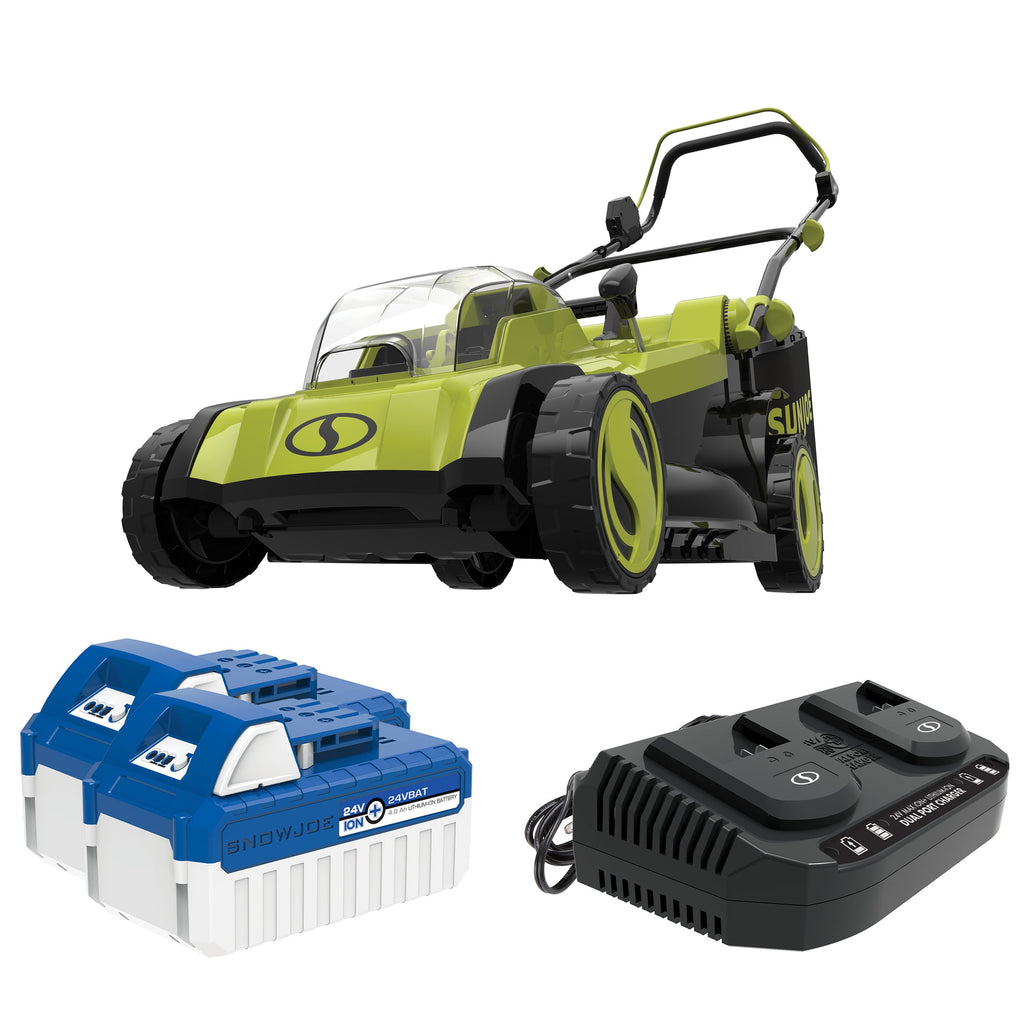 Sun Joe 24V Cordless Push Reel Lawn Mower, Battery Powered Grass Cutter for Yard, 15-Inch
