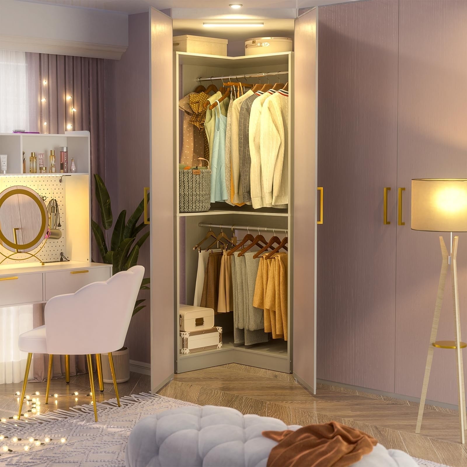Homieasy 32'' W Corner Closet System with Hanging Rod, White