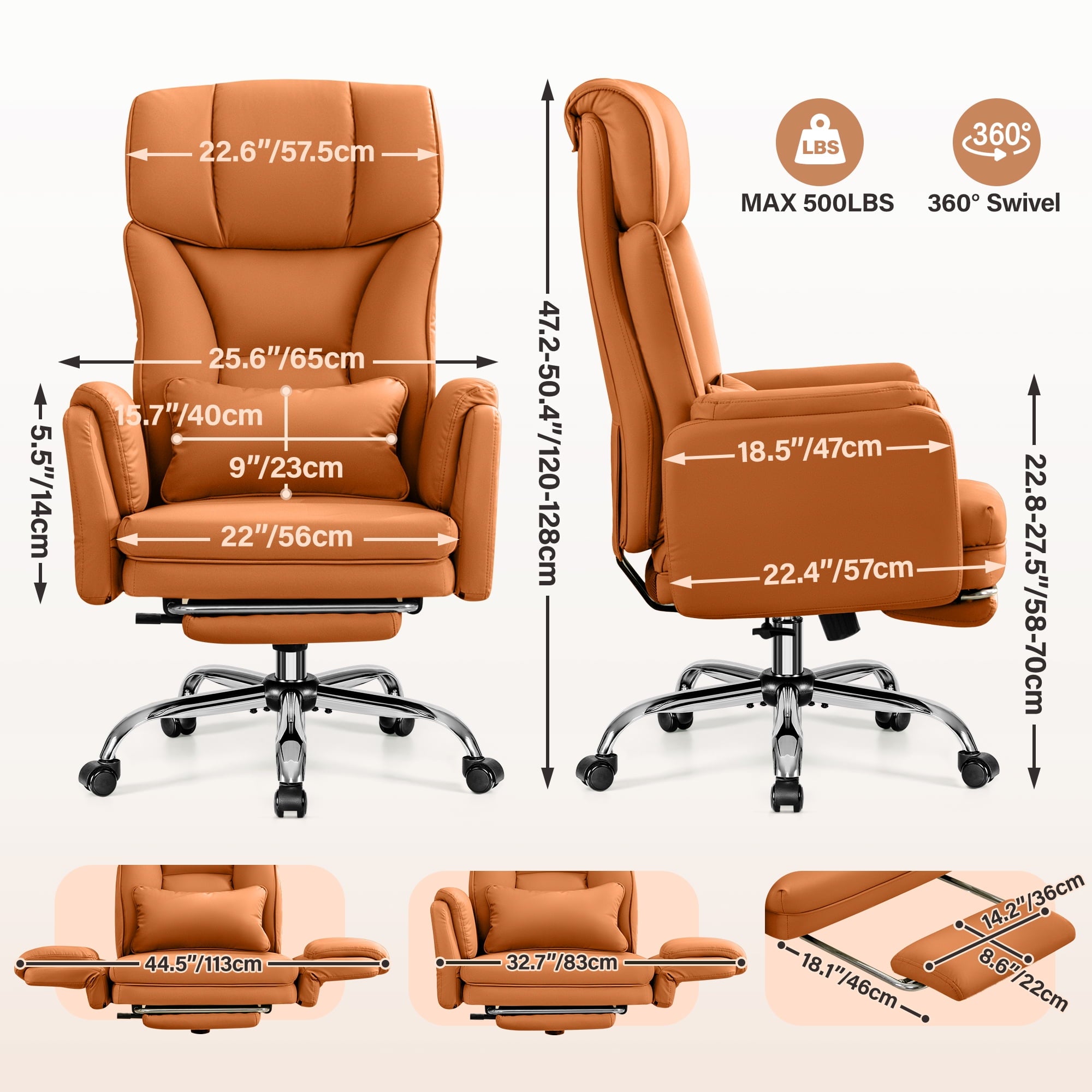 Primy Cross Legged Office Chair with Footrest & Convertible Armrests, 500LBS Capacity Home Desk Chair, Ergonomic Recliner with Lumbar Pillow, Criss Cross Design, Big and Tall Executive Chair