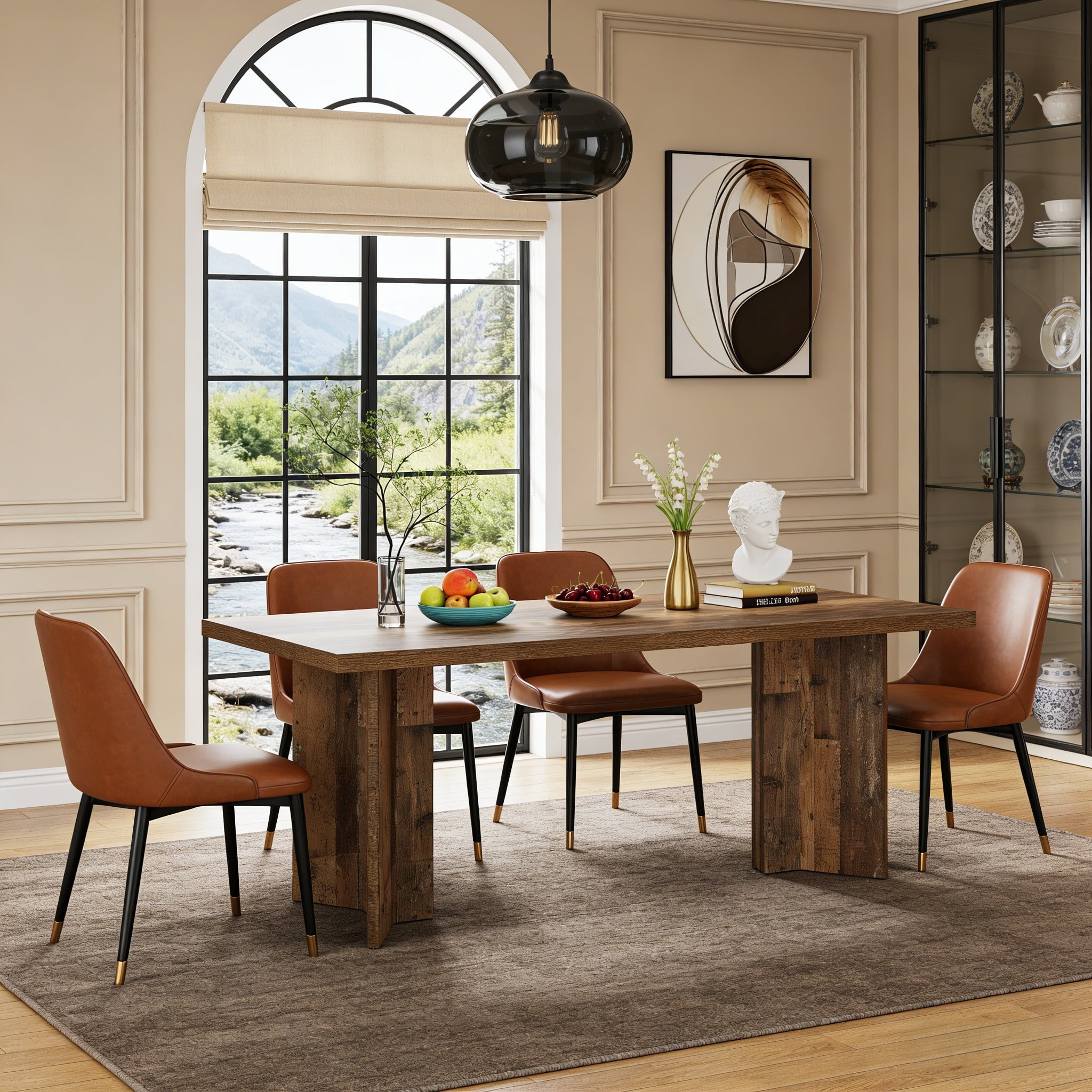 Fnova 63 Rectangular Modern Dining Table, Wooden Modern Kitchen Table for 6 People for Dining Room, Warm Brown (Chairs Not Included)