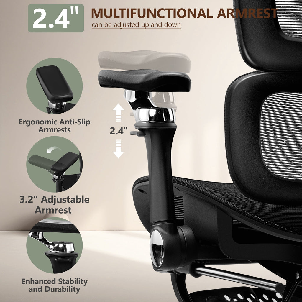 COOLHUT Ergonomic Mesh Office Chair with Footrest, Big and Tall Computer Desk Chair with Adjustable Lumbar Support, Headrest and Armrest, High Back Home Office Chair for Workspace, 300LBS, Black
