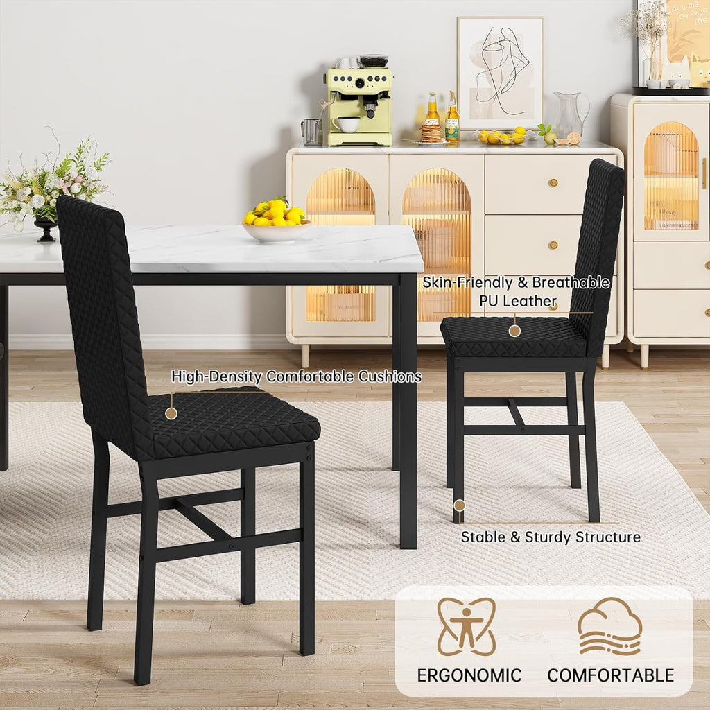 Baxluxe Dining Table Set for 4, Modern 5 Piece Dining Table Set, Faux Marble Kitchen Table and 4 Velvet Upholstered Chairs for Apartments, Dining Rooms, Small Spaces, Gray