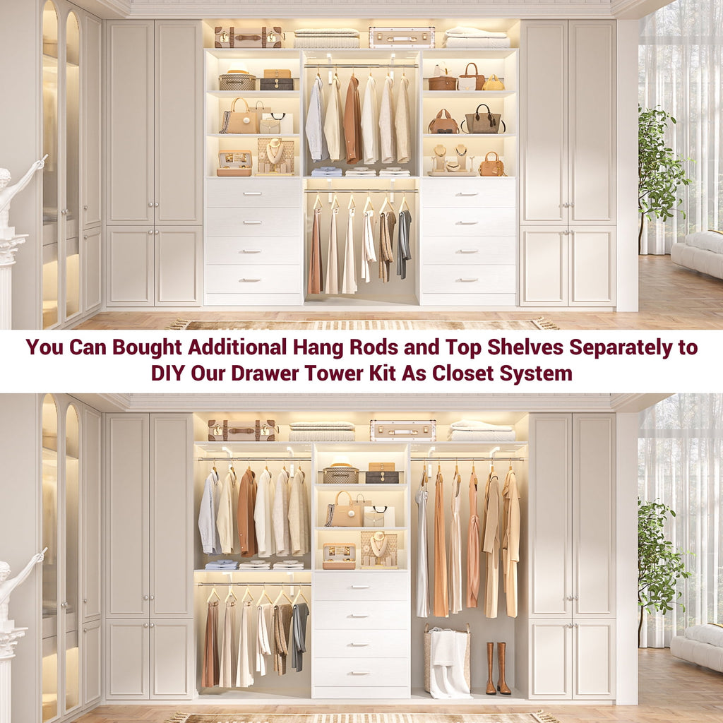 Homieasy 21.3 Inch Freestanding Closet System with 4 Wood Drawers and 3 Shelves for Walk-in Closet, Bedroom, White