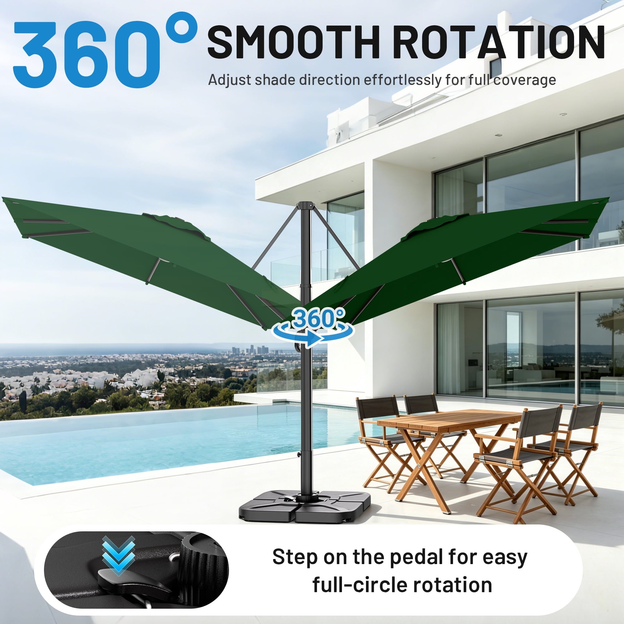 Easthome 10 × 10FT Square Cantilever Patio Umbrella, 360° Rotating Offset Umbrella with Crank, 8 ribs, Outdoor Hanging Roman Umbrella for Garden Deck Backyard, Red