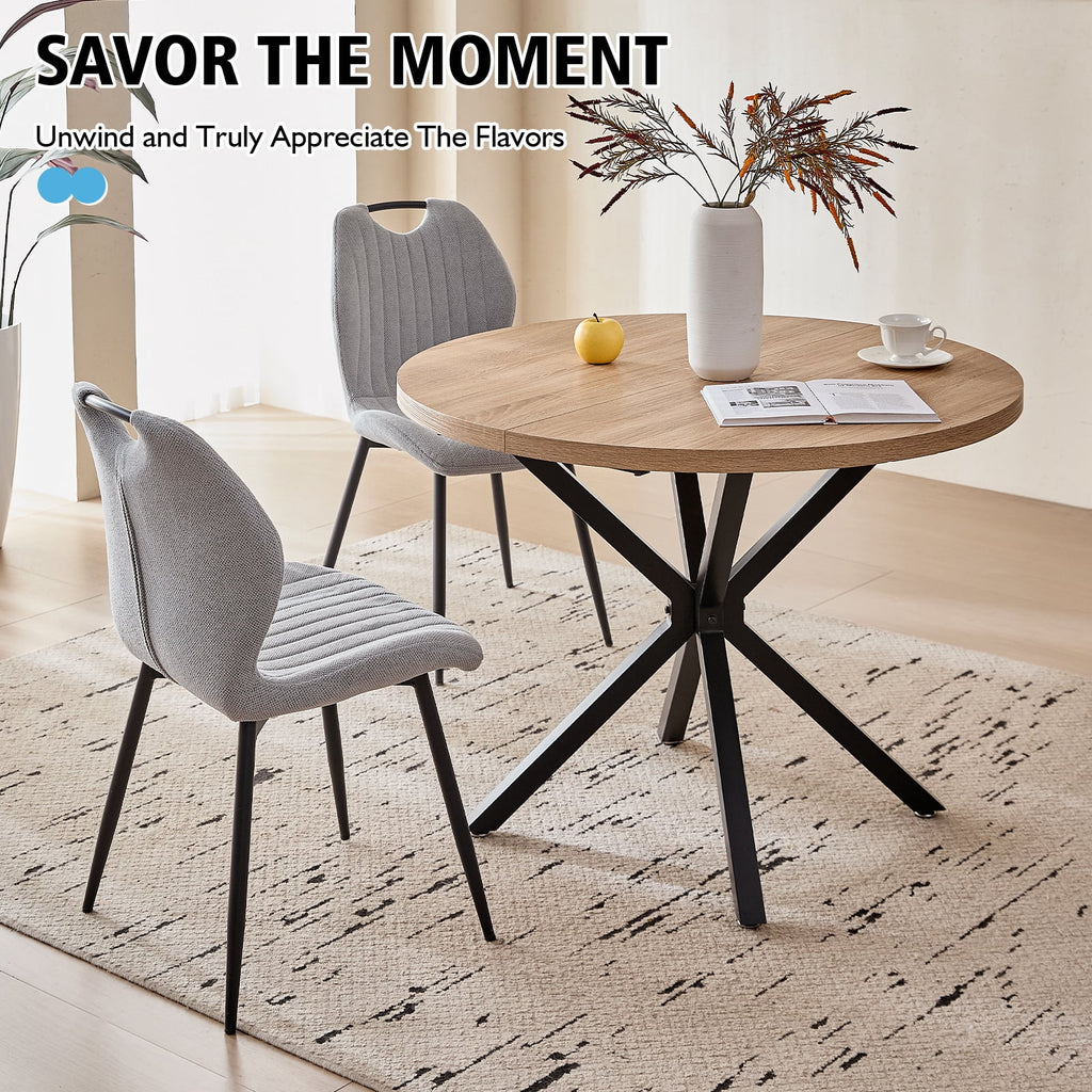 5 Piece 39 Round Dining Table Set for 4, Mid Century Kitchen Table with 4 Khaki Fabric Upholstered Dining Chairs for Apartment Living Room, Space Saving Table.