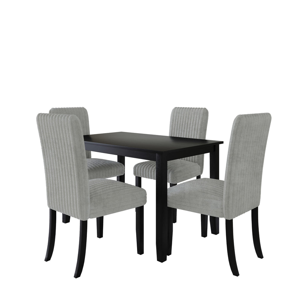 Home Design Guymon 5-Piece Dining Set with 1 Rectangular Table and 4 Slat-Back Cushioned Chairs, Black/Light Beige, Modern Style, Space-Saving