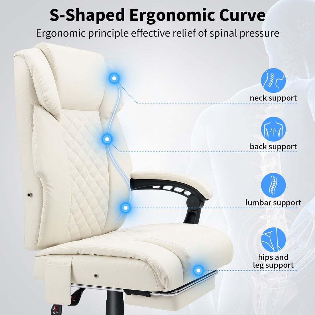 Hoffree Massage Office Chair 400LBS Executive Office Chair Massage and Footrest Big and Tall Office Chair with Heated Lumbar Support, Ergonomic Computer Desk Chair Reclining High Back Leather Office