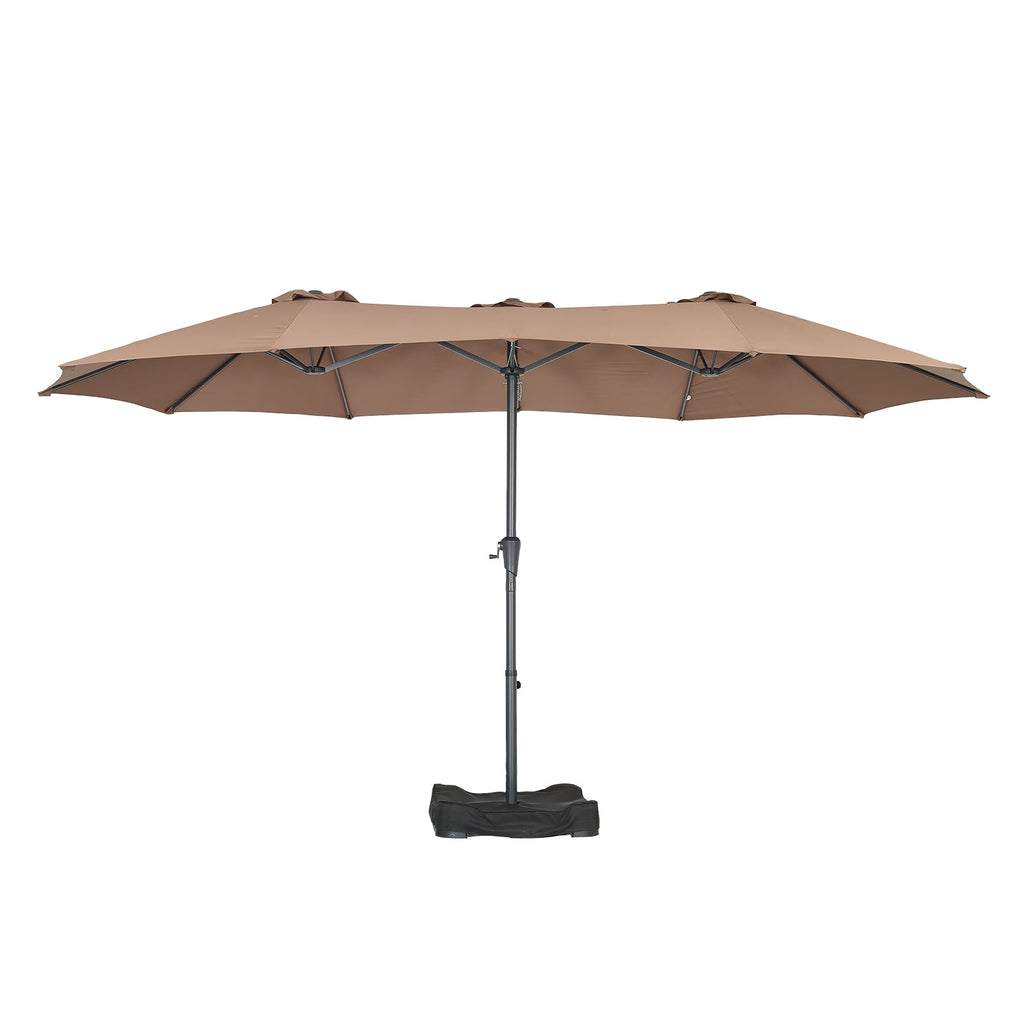 Ainfox 15ft Large Patio Umbrella with Solar Lights, Double-Sided Outdoor Rectangle Table Umbrellas with Sand Bag Base，Beige