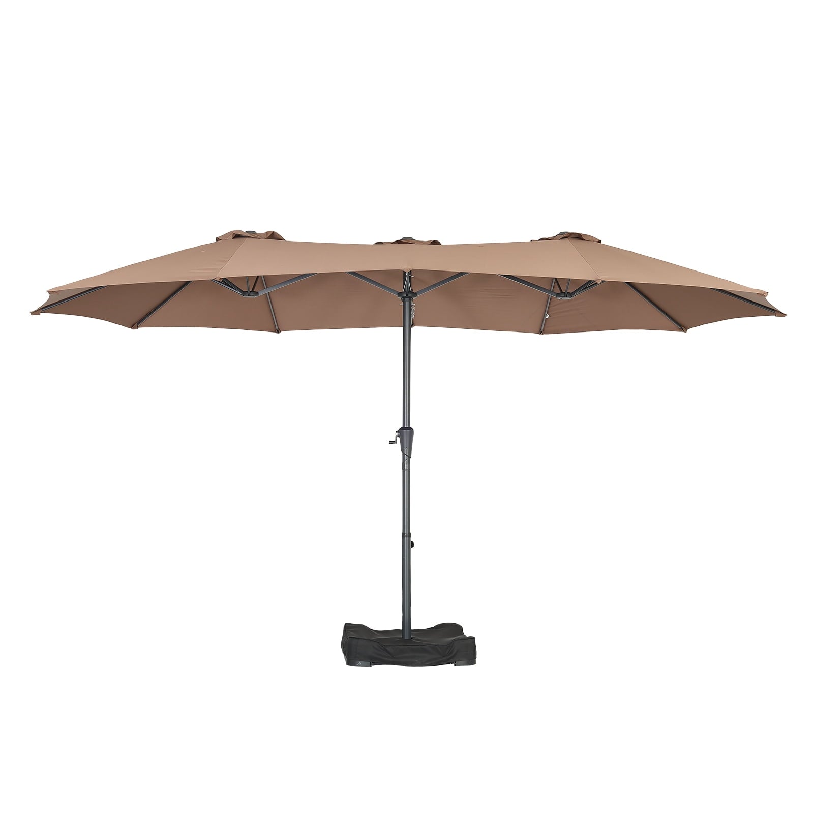 Ainfox 15ft Large Patio Umbrella with Solar Lights, Double-Sided Outdoor Rectangle Table Umbrellas with Sand Bag Base，Beige
