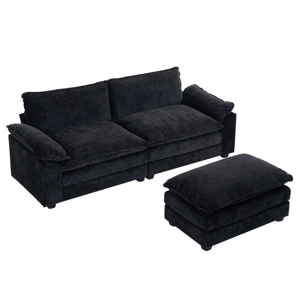 Ktaxon Sectional Sofa L Shaped Couch with Chaise Living Room Sleeper Set, 2 Seats with Chenille and Double Layer Cushions 86 W Beige