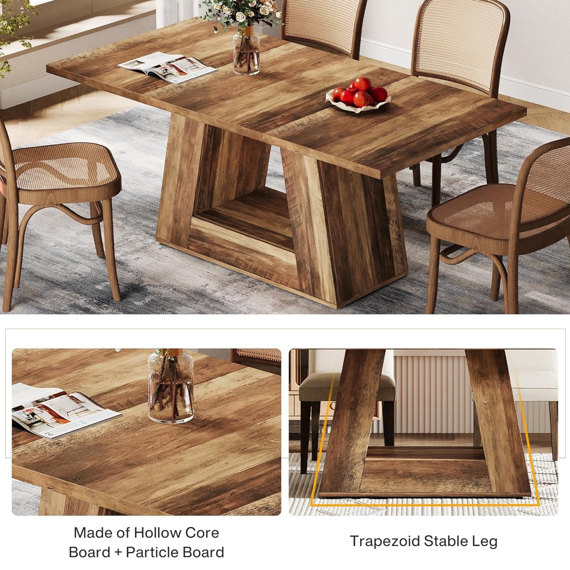 Modern Faux Marble Dining Table, 63 Rectangular 4-6 Seater Wood Table with Sturdy Base, Kitchen Living Room Dinner Table