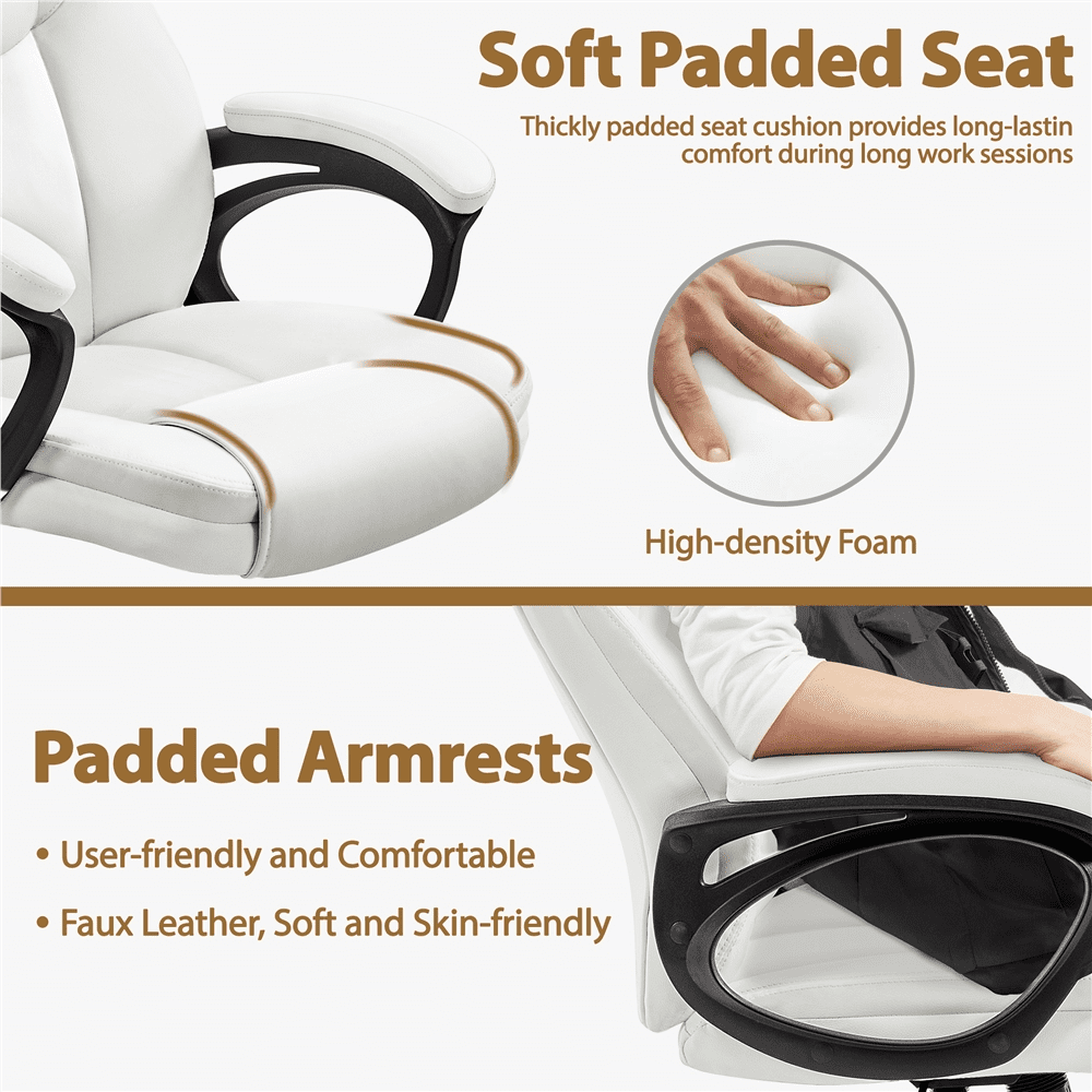 Alden Design Faux Leather Swivel Office Chair with Ergonomic High Back for Home Office, Black