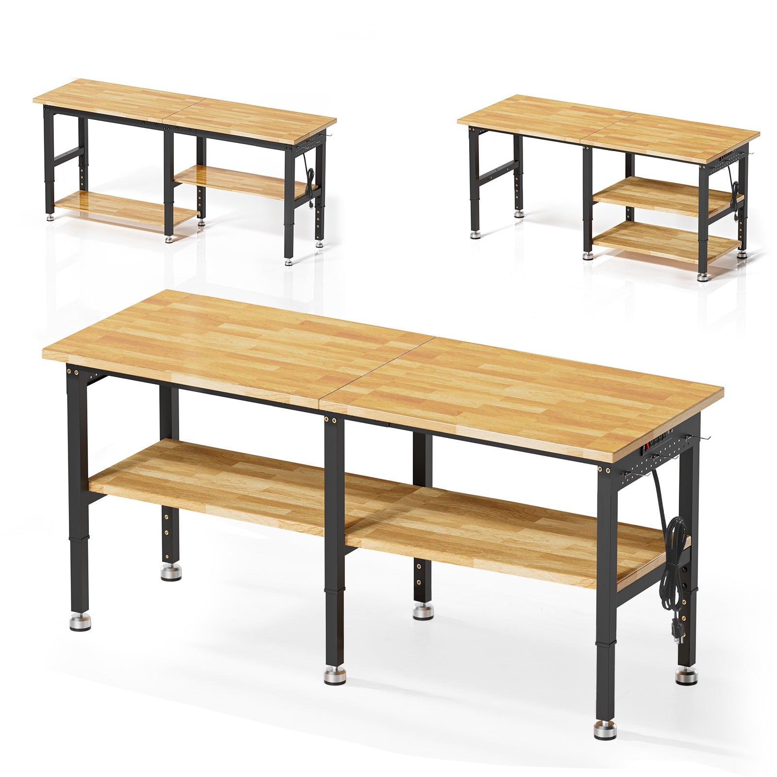 MUWOOD 96-inch Adjustable Height Workbench with Adjustable Height, Wood Worktop, 5000 LBS Load Capacity for Garage, Workshop