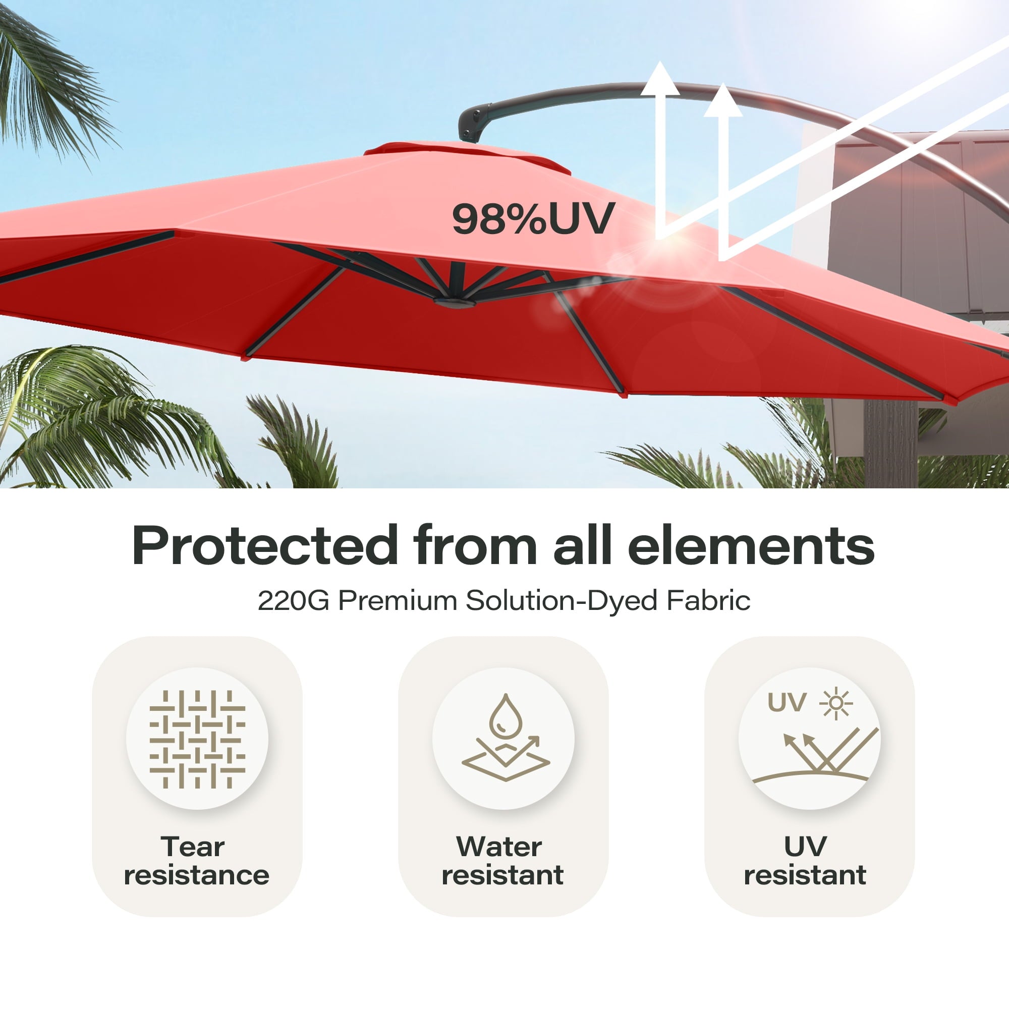 LAUSAINT HOME 11 FT Outdoor Patio Umbrella with Base, Aluminum Cantilever Umbrella with Crank, Gray