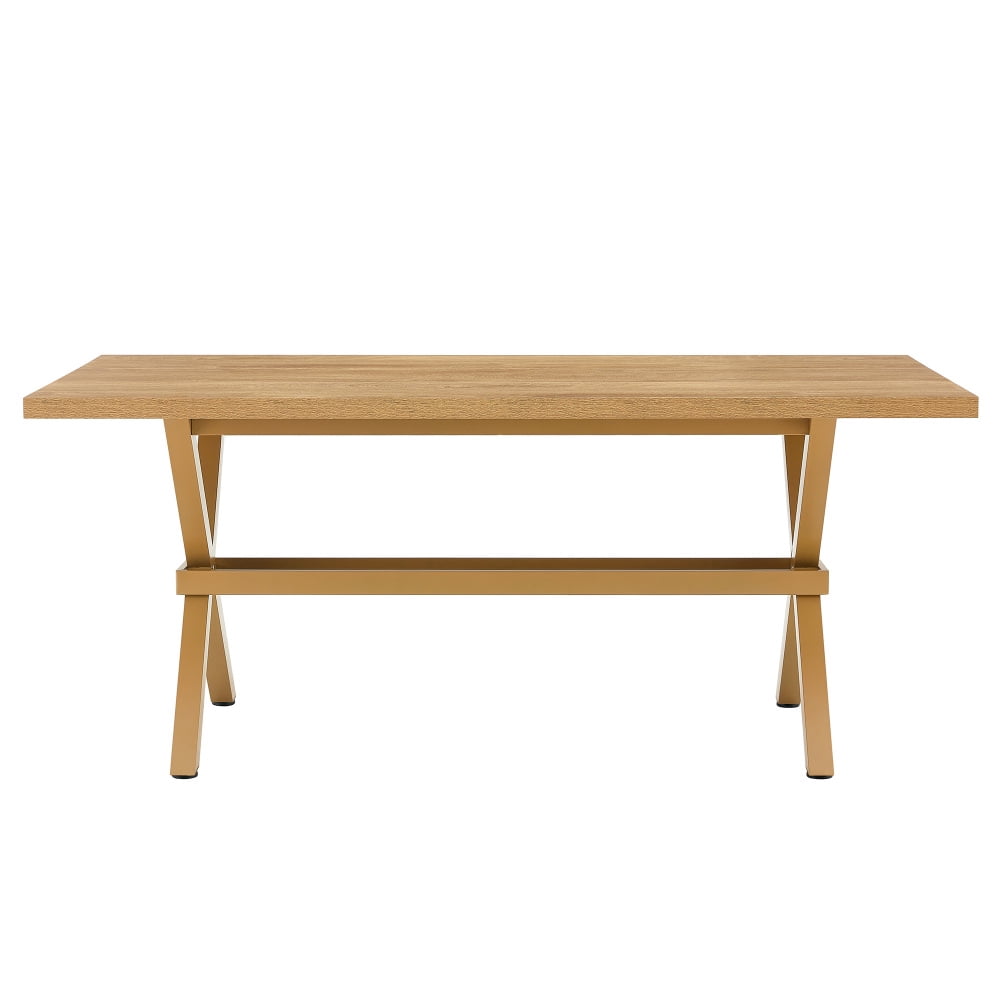 Modern 71 Wood Dining Table, Light Wood Grain MDF Top with X-Shaped Metal Legs, Seats 6-8 People, for Kitchen & Dining Room