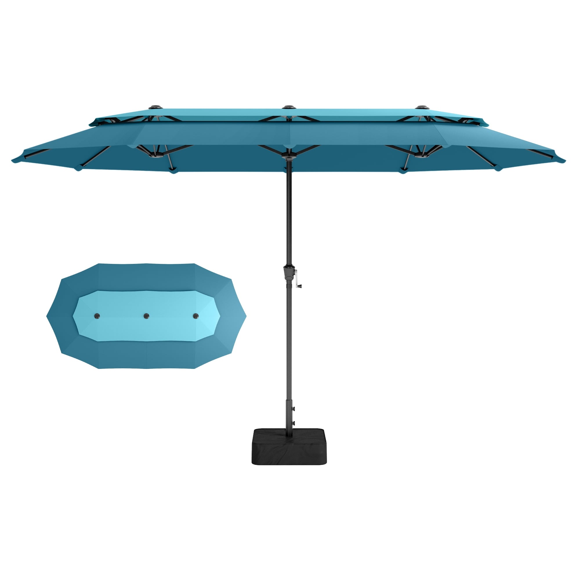 SUMMIT LIVING 13FT Patio Umbrella with Base Included - Double-Vented Rectangle Outdoor Market Umbrella for Patio - Beige