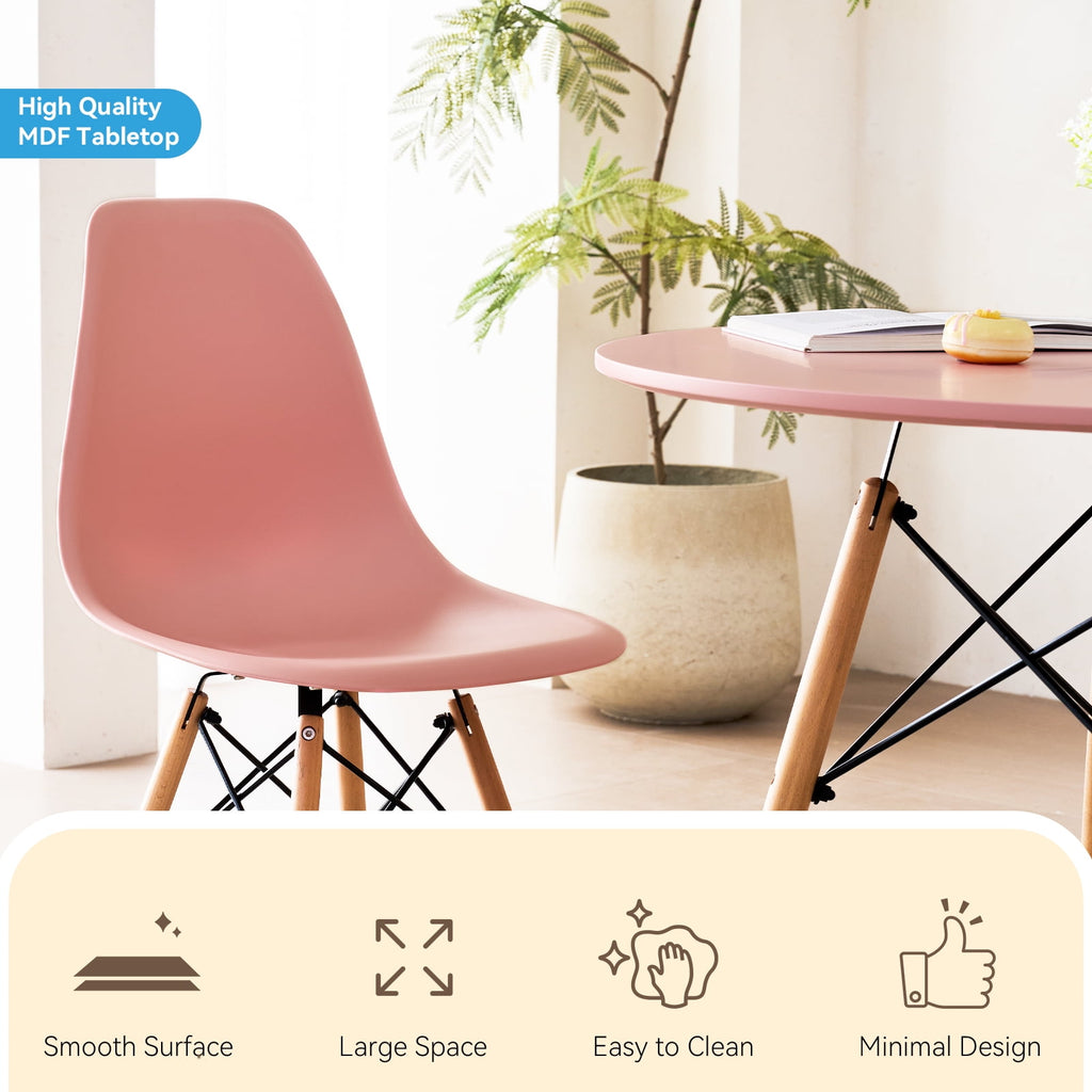 5-Piece 35.5'' Round Dining Table Set for 4, Kitchen Table Chair Set of 4, Mid-Century Modern Dinette Dining Room Table Set Dinner Table for 4 W/Solid Wood Legs, White