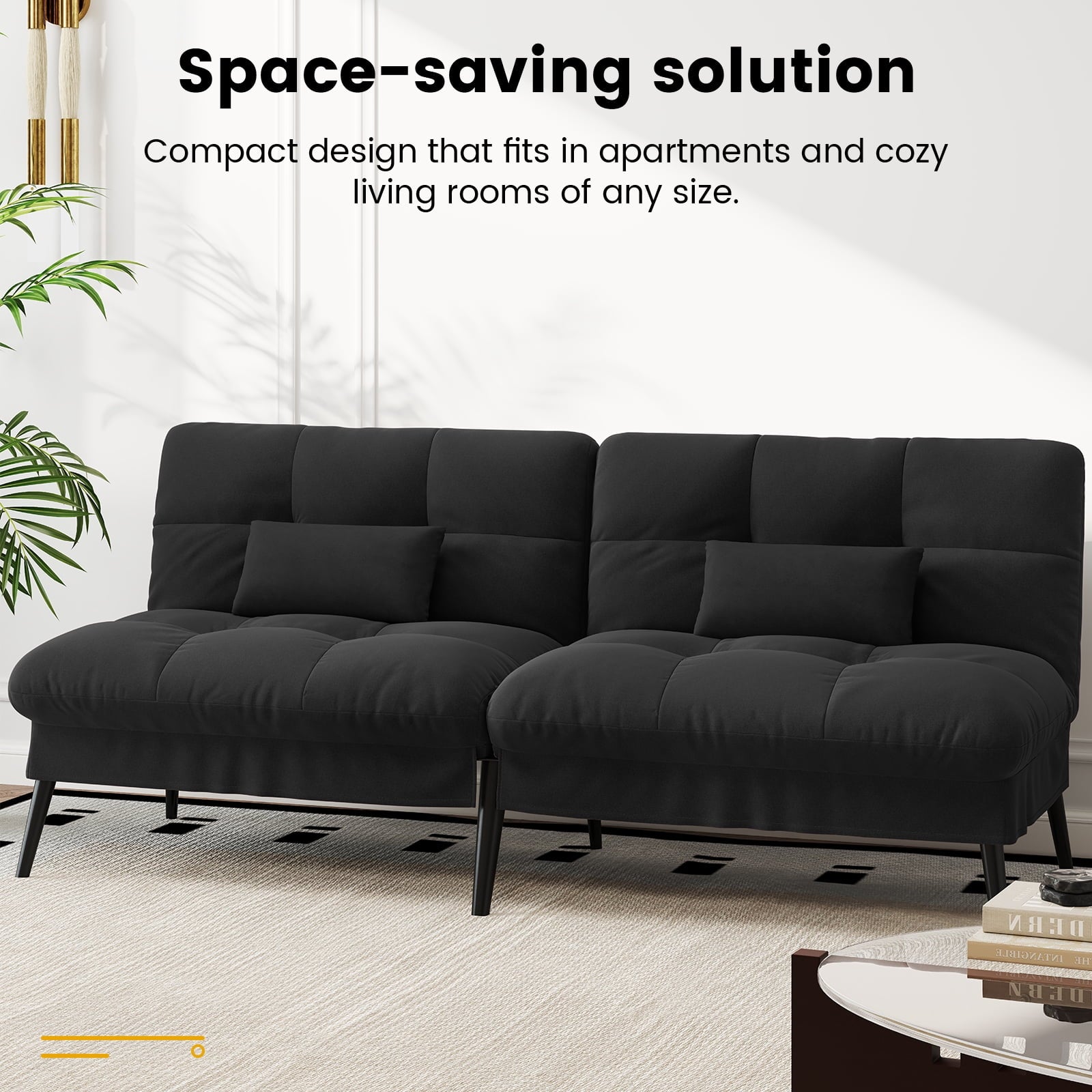 CloudRest Pro 72 Modern Convertible Futon Sofa Bed, Upholstered Futon Couch with 5 Adjustable Backrest Angles,Suitable for Apartment,Living Room,Black