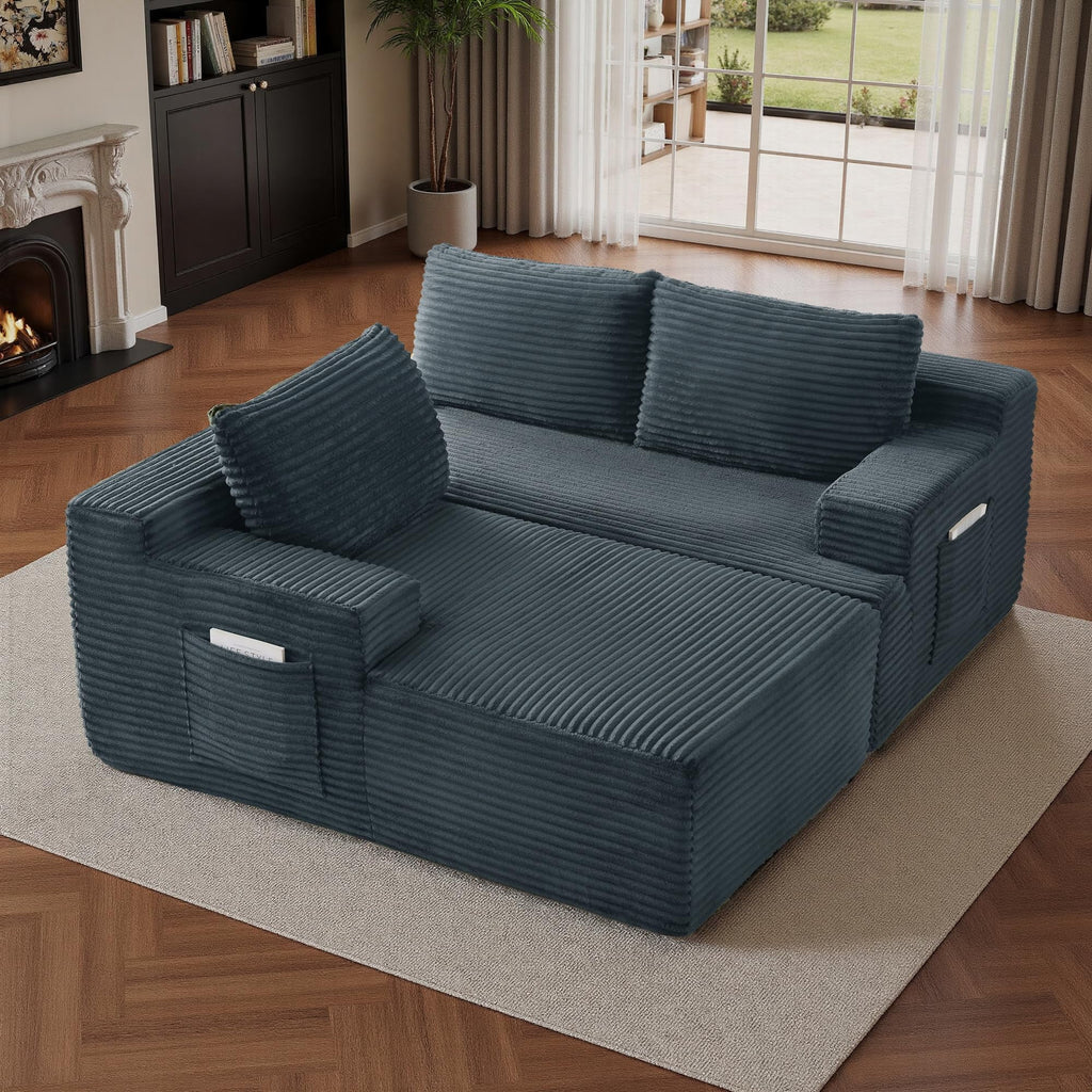 96 L-Shaped Sectional Couches for Living Room, Modular Cloud Couch with Chaise, Corduroy Deep Seat Boneless Sofa, No Assembly, Black