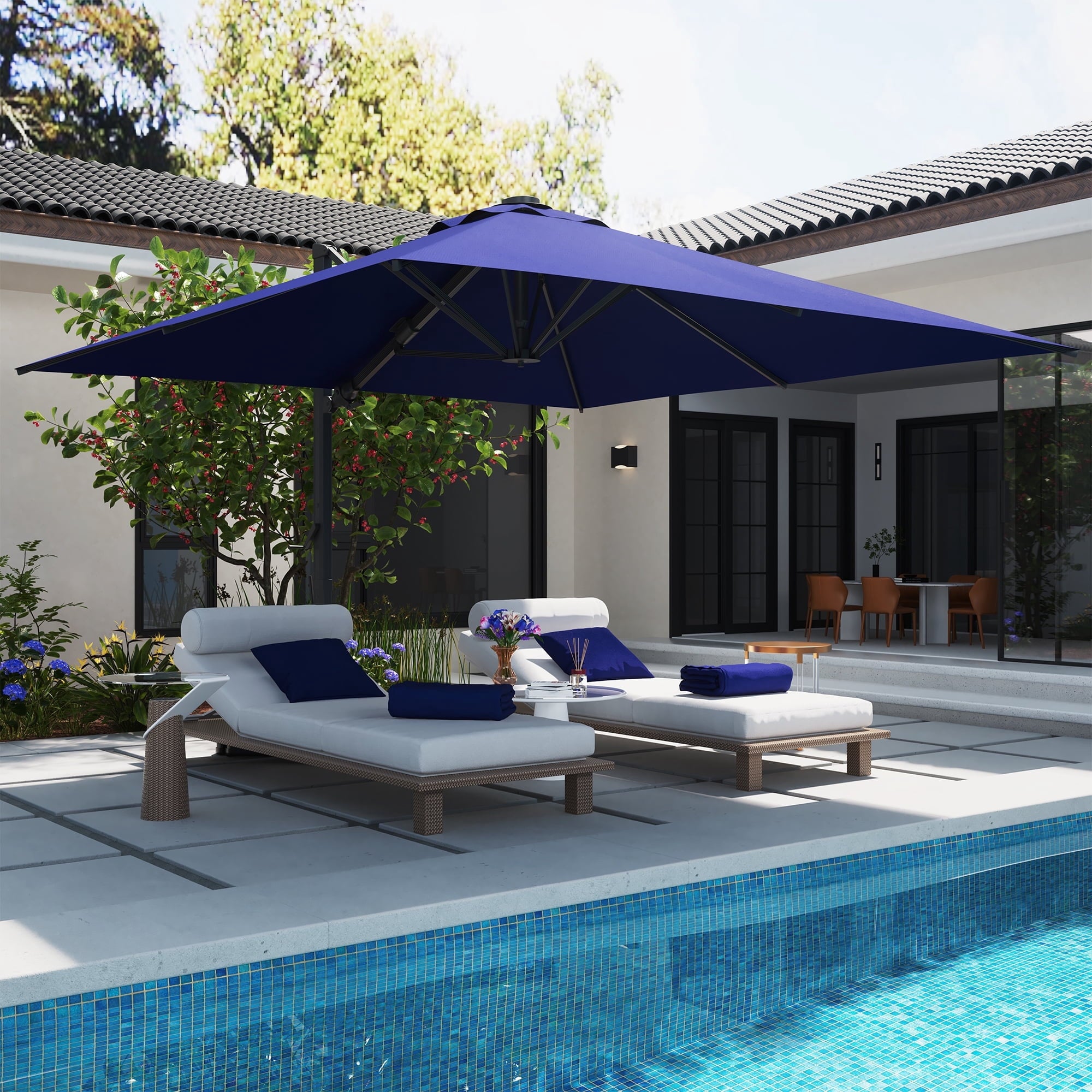 Mondawe 10x10ft Patio Umbrella Outdoor Square Large Cantilever Windproof Offset and Heavy Duty Sun Umbrella for Garden Deck Pool, Red