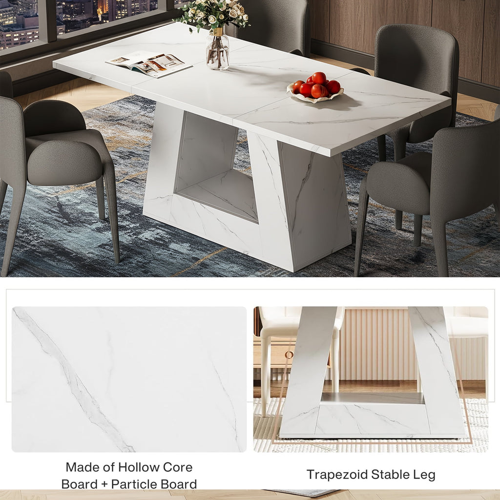 Modern Faux Marble Dining Table, 63 Rectangular 4-6 Seater Wood Table with Sturdy Base, Kitchen Living Room Dinner Table