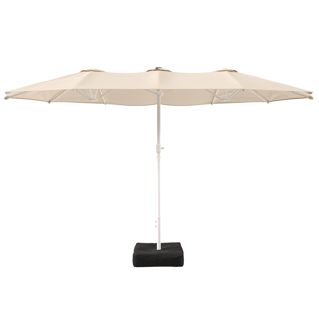 LAZZO 15ft Large Patio Umbrella with Base and Lights, Double-Sided Rectangular Outdoor Deck Umbrella, Tiki Style