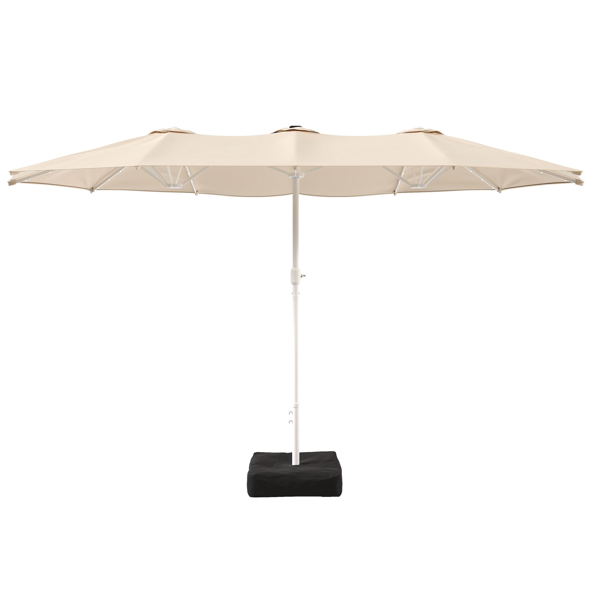 LAZZO 15ft Large Patio Umbrella with Base and Lights, Double-Sided Rectangular Outdoor Deck Umbrella, Tiki Style
