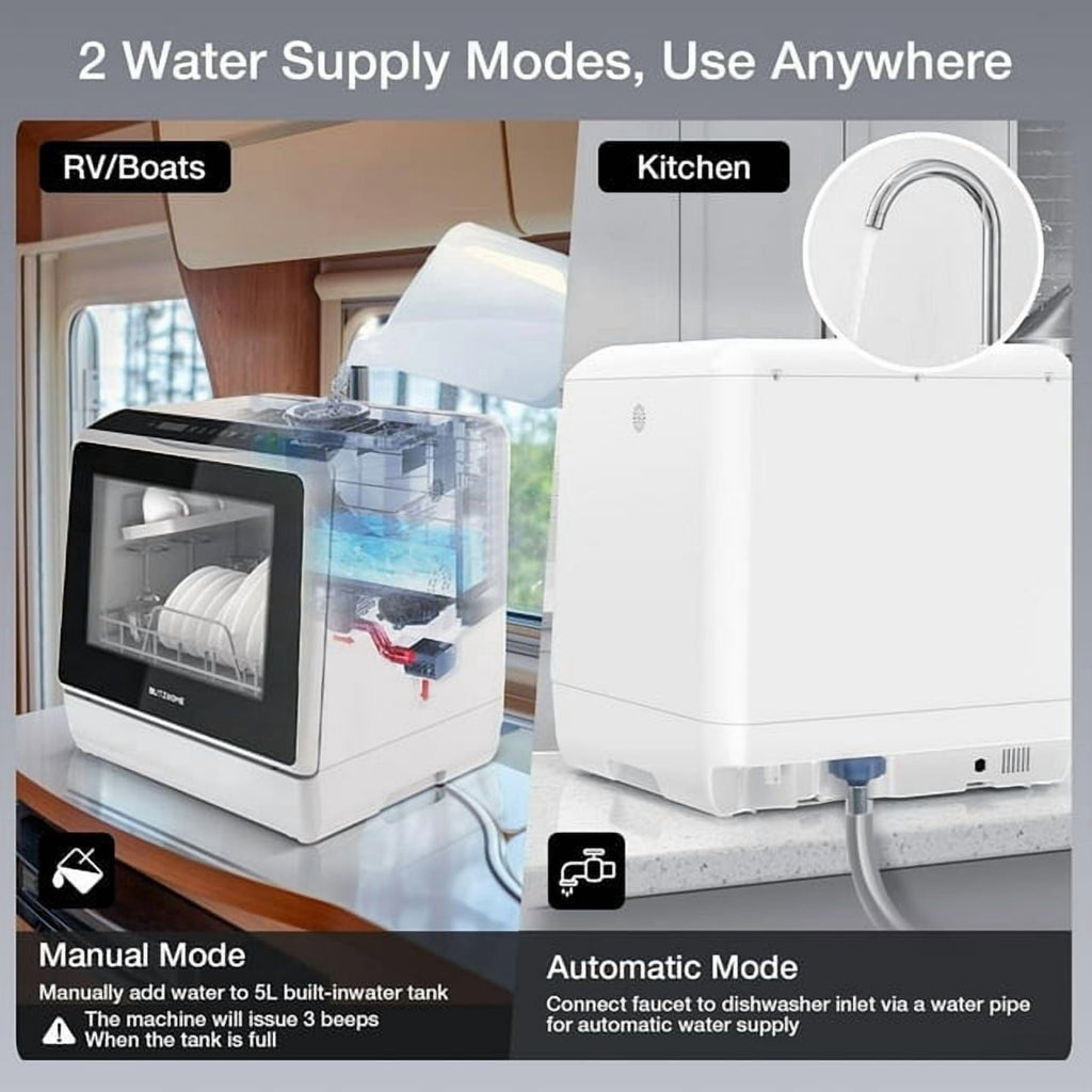 Portable Countertop Dishwashers, Compact Smart Dishwashers with 5 L Built-in Water Tank,5 Modes and Baby Care for Apartments& RVs, No Installation Needed