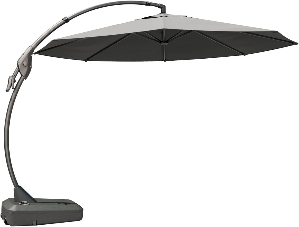 GRANDPATIO 12 Ft Outdoor Umbrella with Base, Large Aluminum Cantilever Offset Umbrella for Patio Pool, Black & White