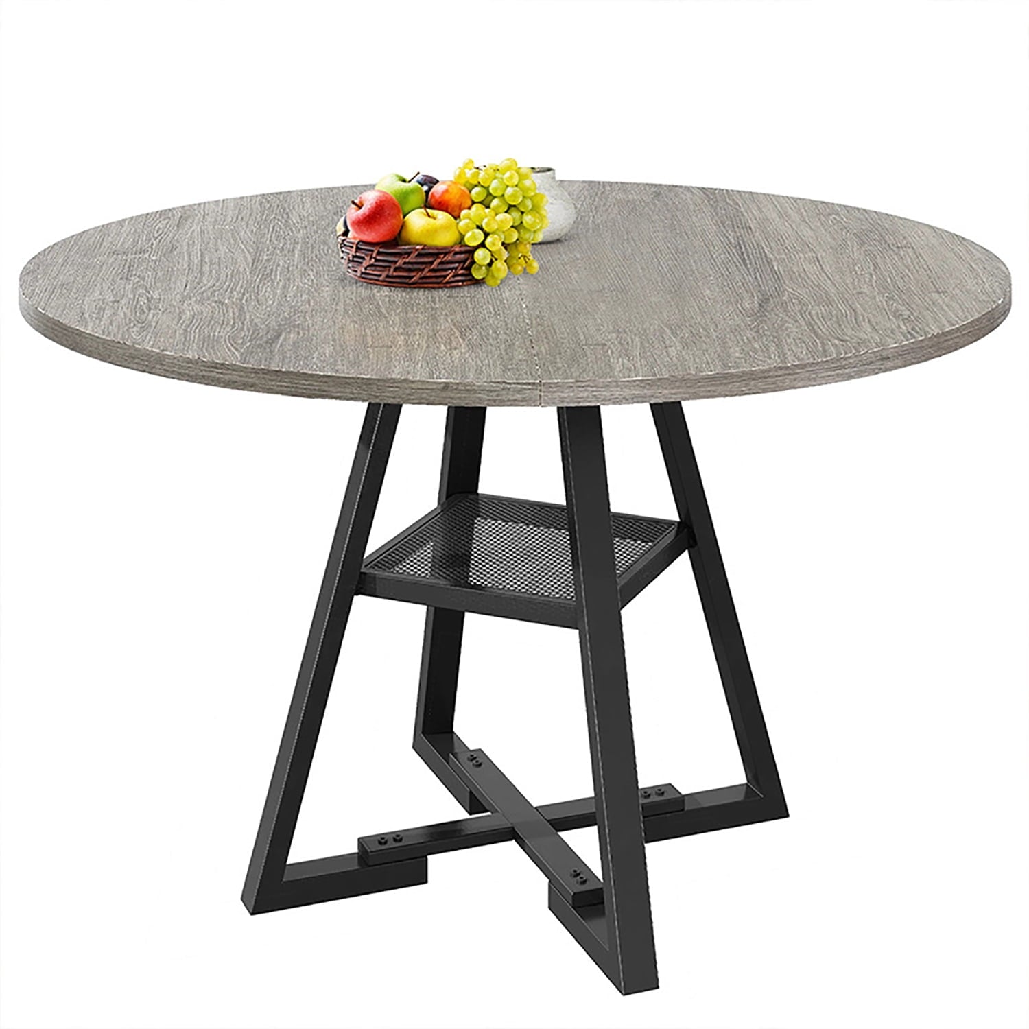 Behome 42” Round Dining Table for 4-6,Wooden Kitchen Table with Storage Shelf,Farmhouse Circle Tables for Dining Room, Living Room