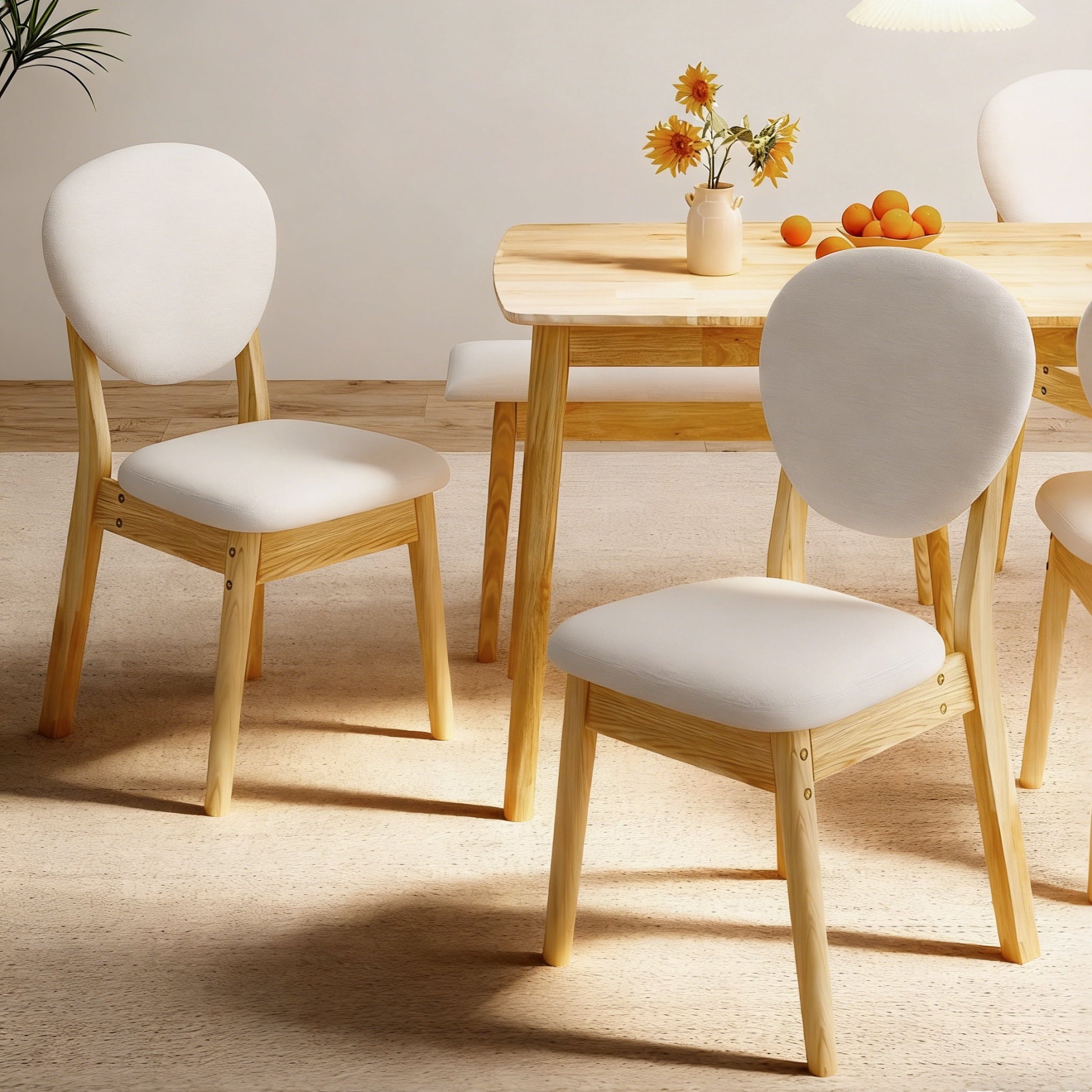 Ktaxon Solid Wood Dining Table Set for 6, Mid-Century Dining Room Table with 4 Padded Chairs & Bench, 47.3 Dining Room Set for 4~6 Family Use, Natural Wood