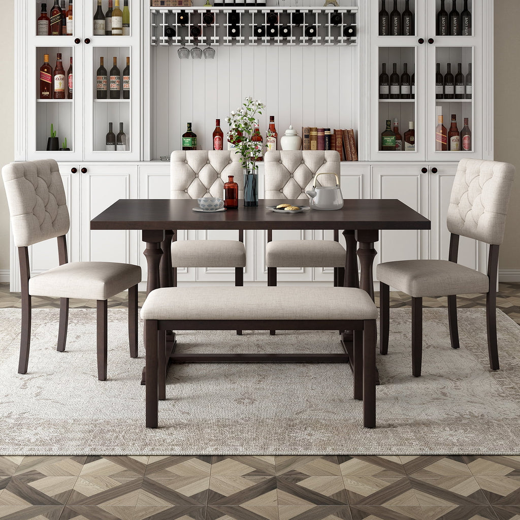 Harper & Bright Designs Dining Table Set for 6 with Bench Rectangular Table and 4 Upholstered Chairs for Kitchen, Gary