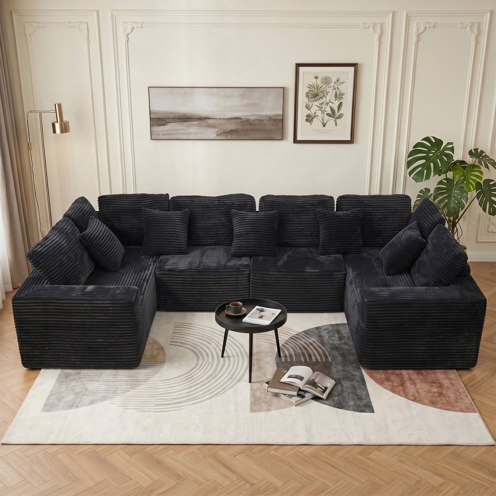 SOULART 138.5 U Shaped Sectional Couch,Gray Cloud Boneless Sofa For Living Room,Plush Corduroy Couches With Deep Seat Chaise Lounge,No Assembly Required