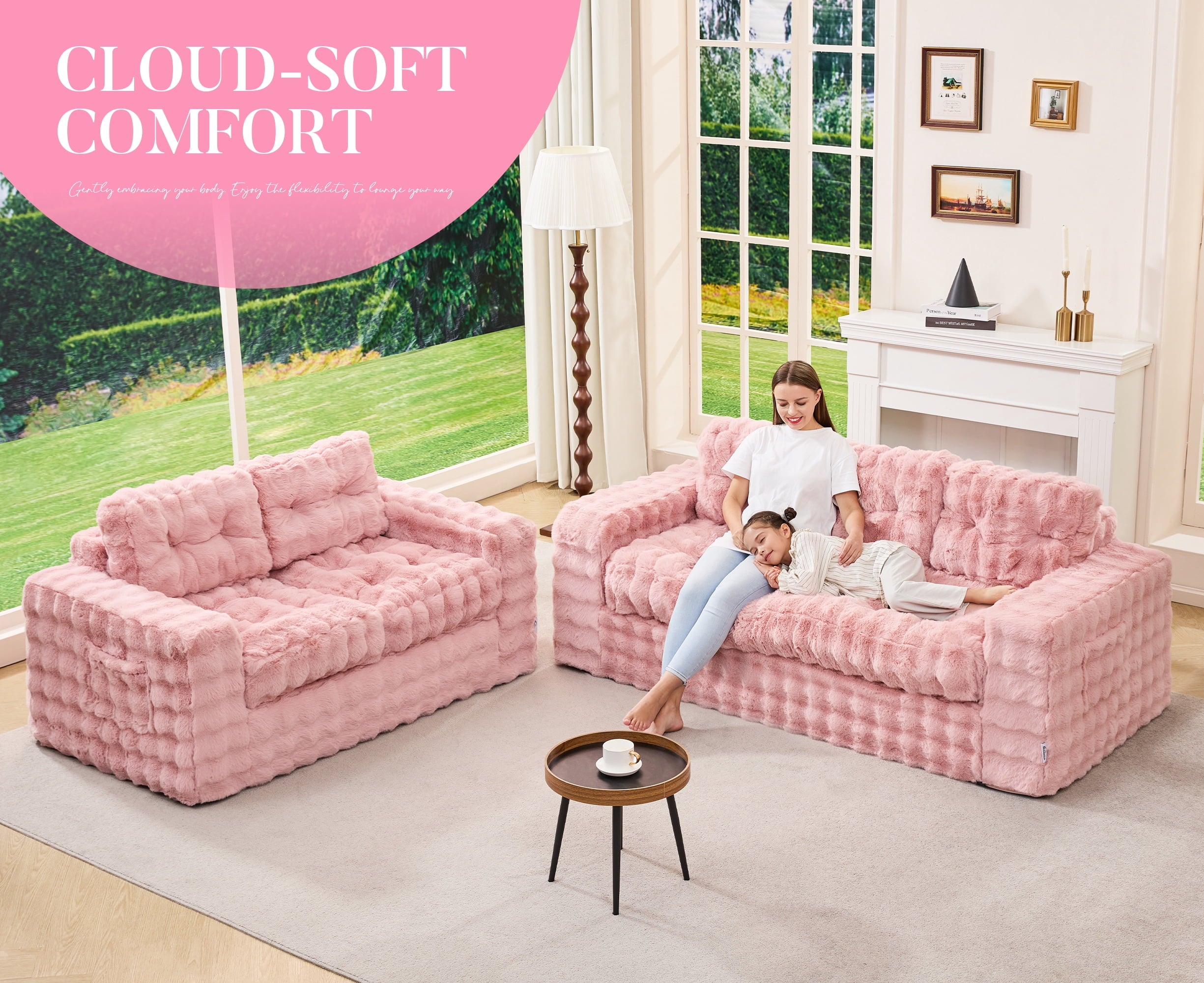Hobestluk 3-Seater Sofa Boneless Couch with Tufted Button Design 2 in 1 Comfy Cloud Couch Oversized Sofa for Living Room Bedroom Apartment or Office (Grey, 3 Seater)