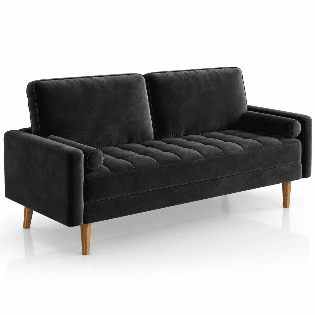 Neche Sofa for Living Room,Solid Wood Foot, 2 Seater Small Modern Loveseat Couch in a Box  - Black