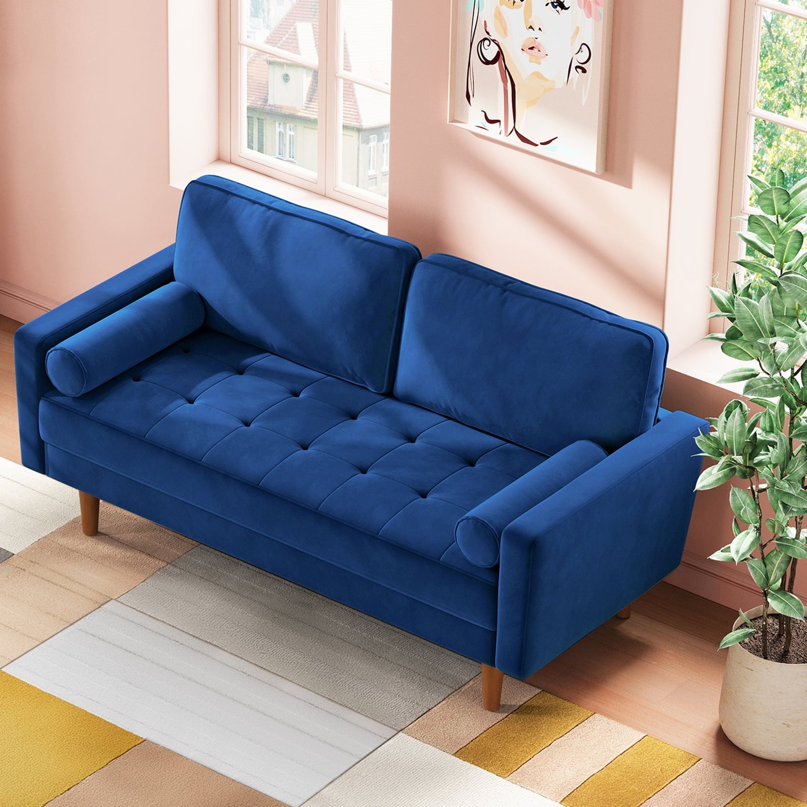 Neche Sofa for Living Room,Solid Wood Foot, 2 Seater Small Modern Loveseat Couch in a Box  - Black