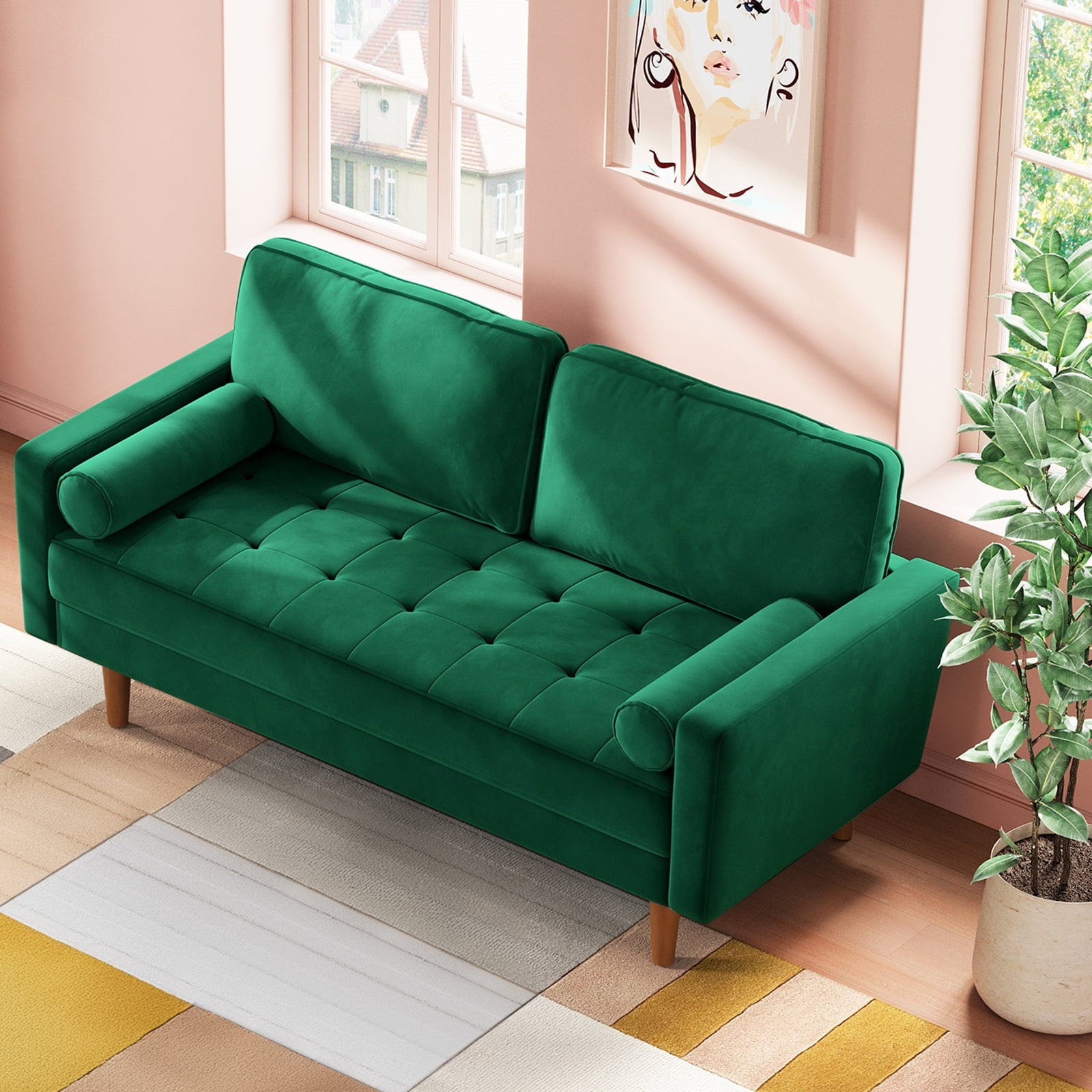 Neche Sofa for Living Room,Solid Wood Foot, 2 Seater Small Modern Loveseat Couch in a Box  - Black