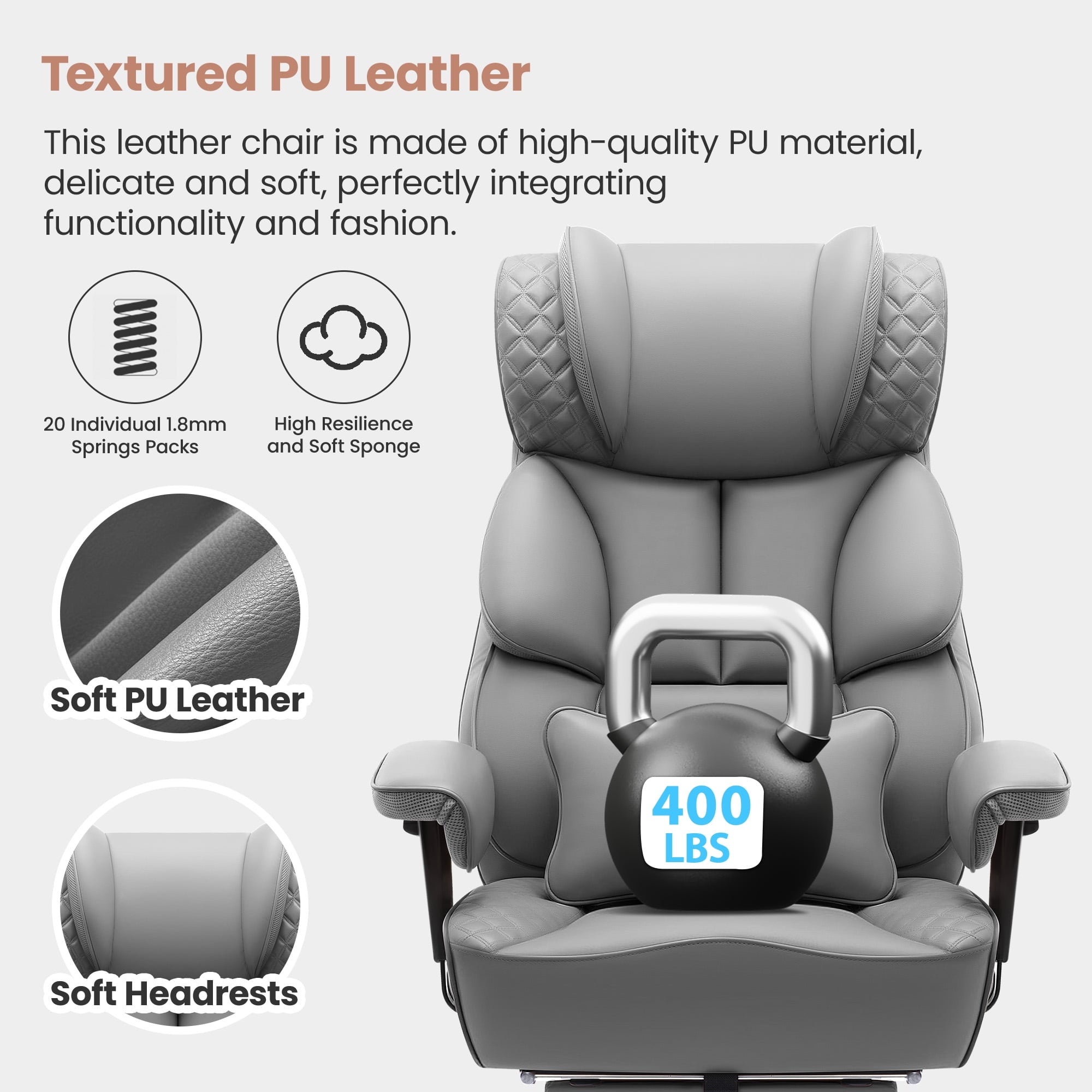 FASTES Office Desk Chair, Big and Tall Office Chair 400lbs Gaming Chair with Footrest, Ergonomic Executive High-Back Reclining Computer Chairs, Swivel Wheels and Lumbar Support, Black