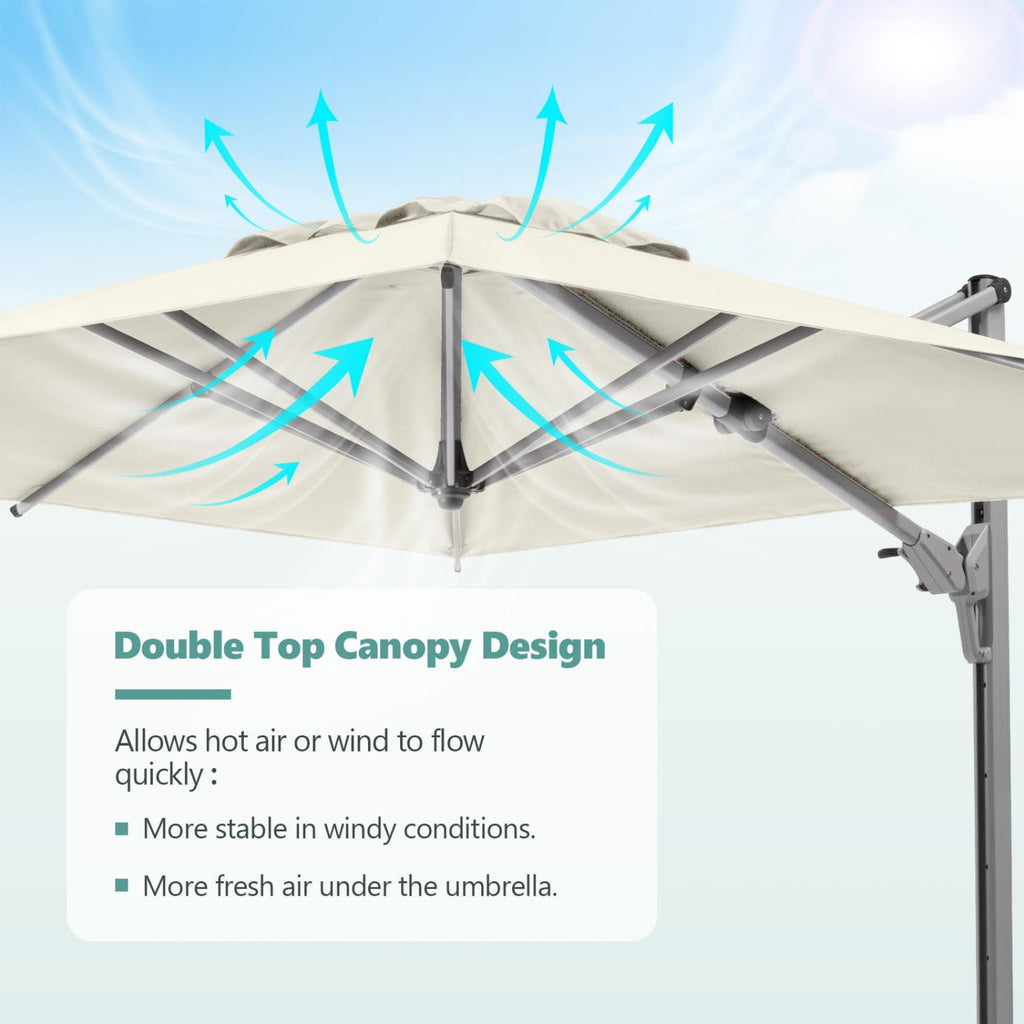 COSIEST 10FT Cream Double Top Cantilever Outdoor Umbrellas, Large Square Windproof Patio Umbrella for Garden, Deck, Pool