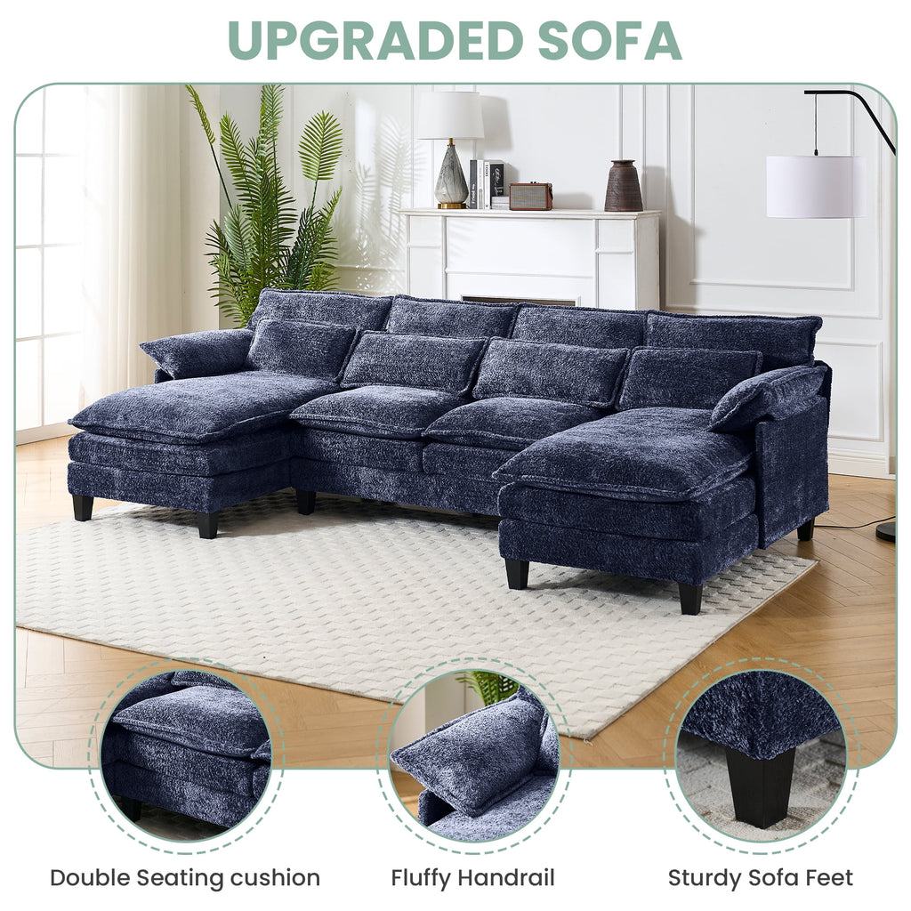 JONPONY109.45 U Shaped Couch,Oversized 4 Seat Sectional with 4 Waist Pillows, Convertible Upholstery Symmetrical Sofá,Sleeper Sofa Couch with Double Chaise Lounge &Memory Foam for Living Room, Beige