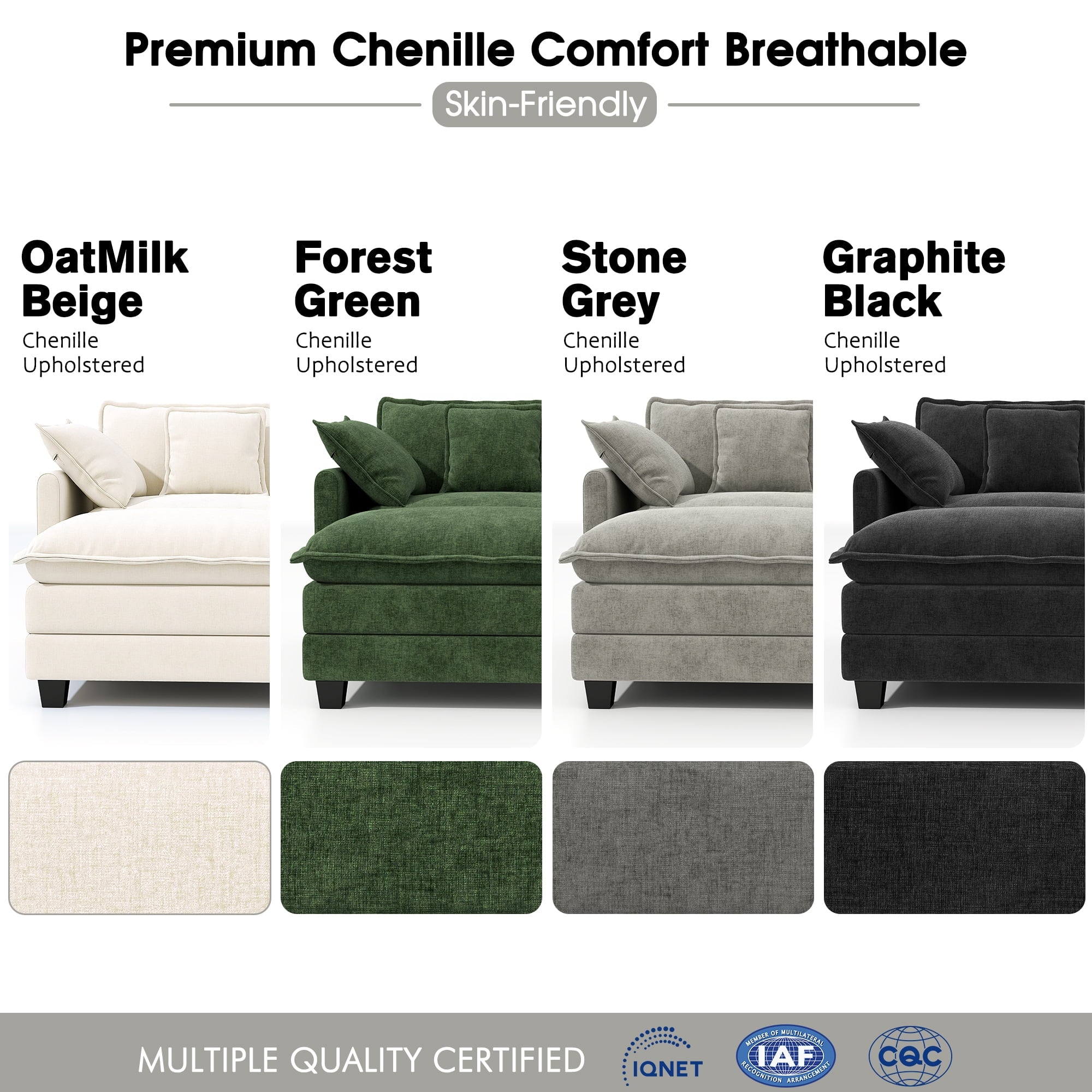 BedLuxury 111.5'' Modular Sectional Sofa with Movable Ottomans, U Shaped Cloud Couch for Living Room, 3-Seat, Beige