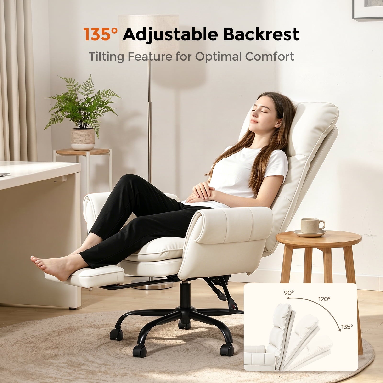 Patbrela Big and Tall Office Chair, PU Leather Swivel Desk Chair Ergonomic Computer Chairs with Adjustable Armrests, Black