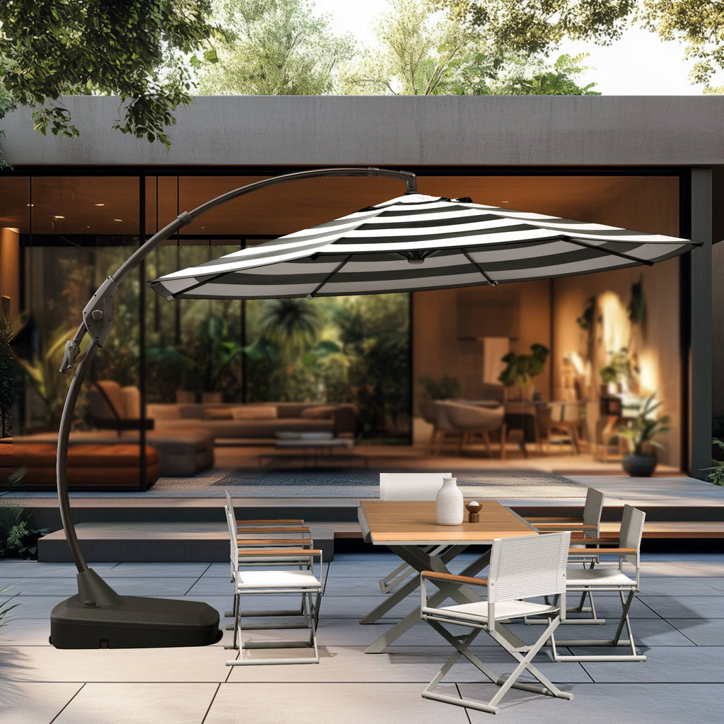 GRANDPATIO 12 ft Deluxe Aluminium Patio Umbrella with Base, Large Offset Outdoor Umbrella, Navy Blue